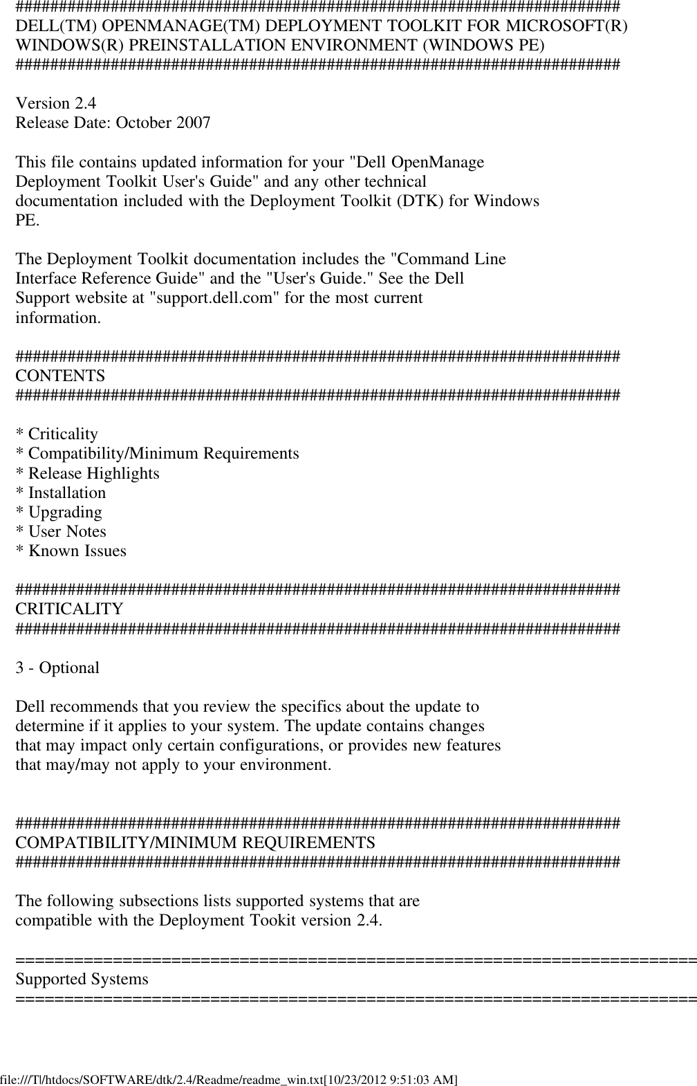 Page 1 of 8 - Dell Dell-Openmanage-Deployment-Toolkit-Version-2-4-Owners-Manual- Readme Windows PE  Dell-openmanage-deployment-toolkit-version-2-4-owners-manual