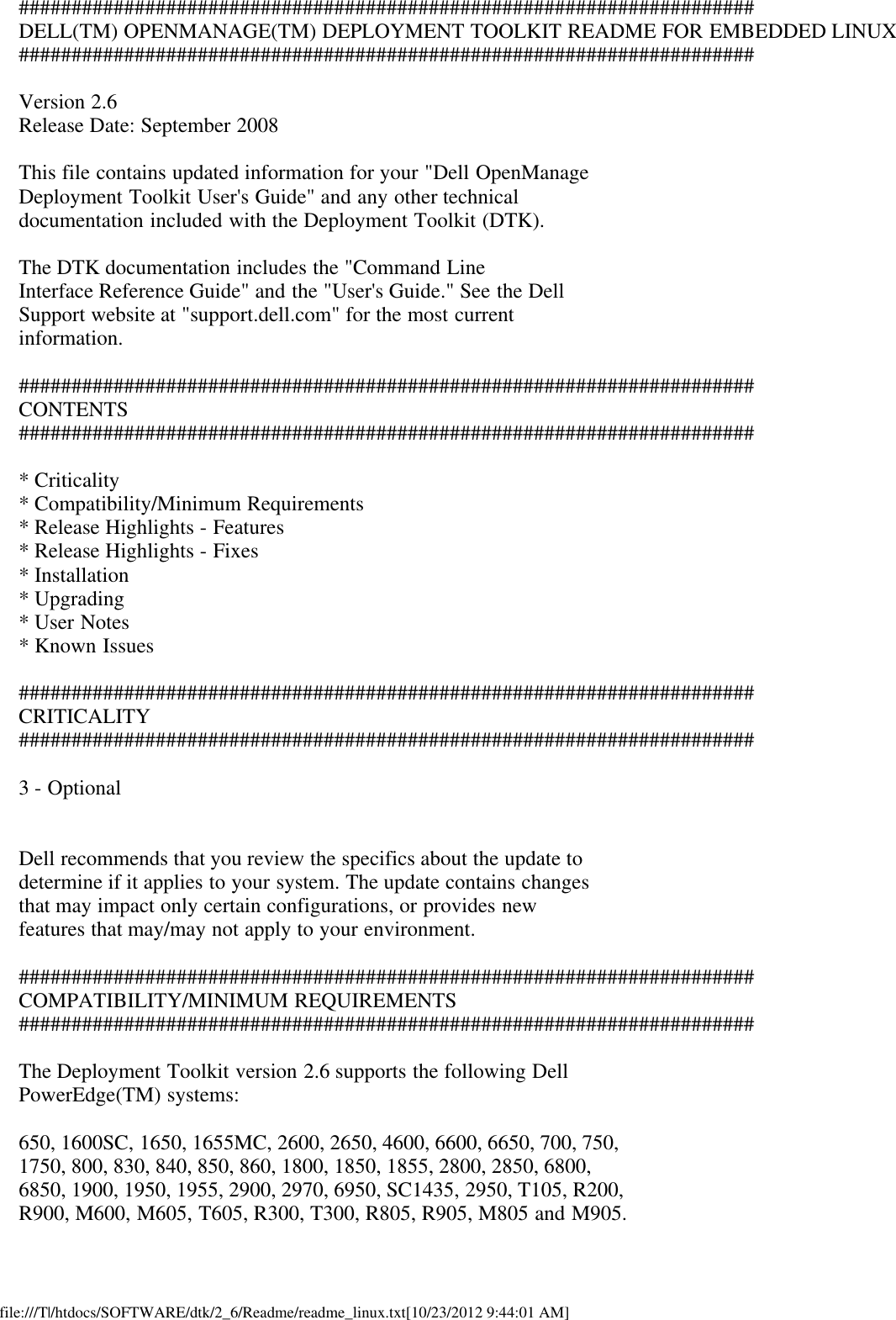 Page 1 of 8 - Dell Dell-Openmanage-Deployment-Toolkit-Version-2-6-Owners-Manual- OpenManage Deployment Toolkit Version 2.6 Readme Linux  Dell-openmanage-deployment-toolkit-version-2-6-owners-manual