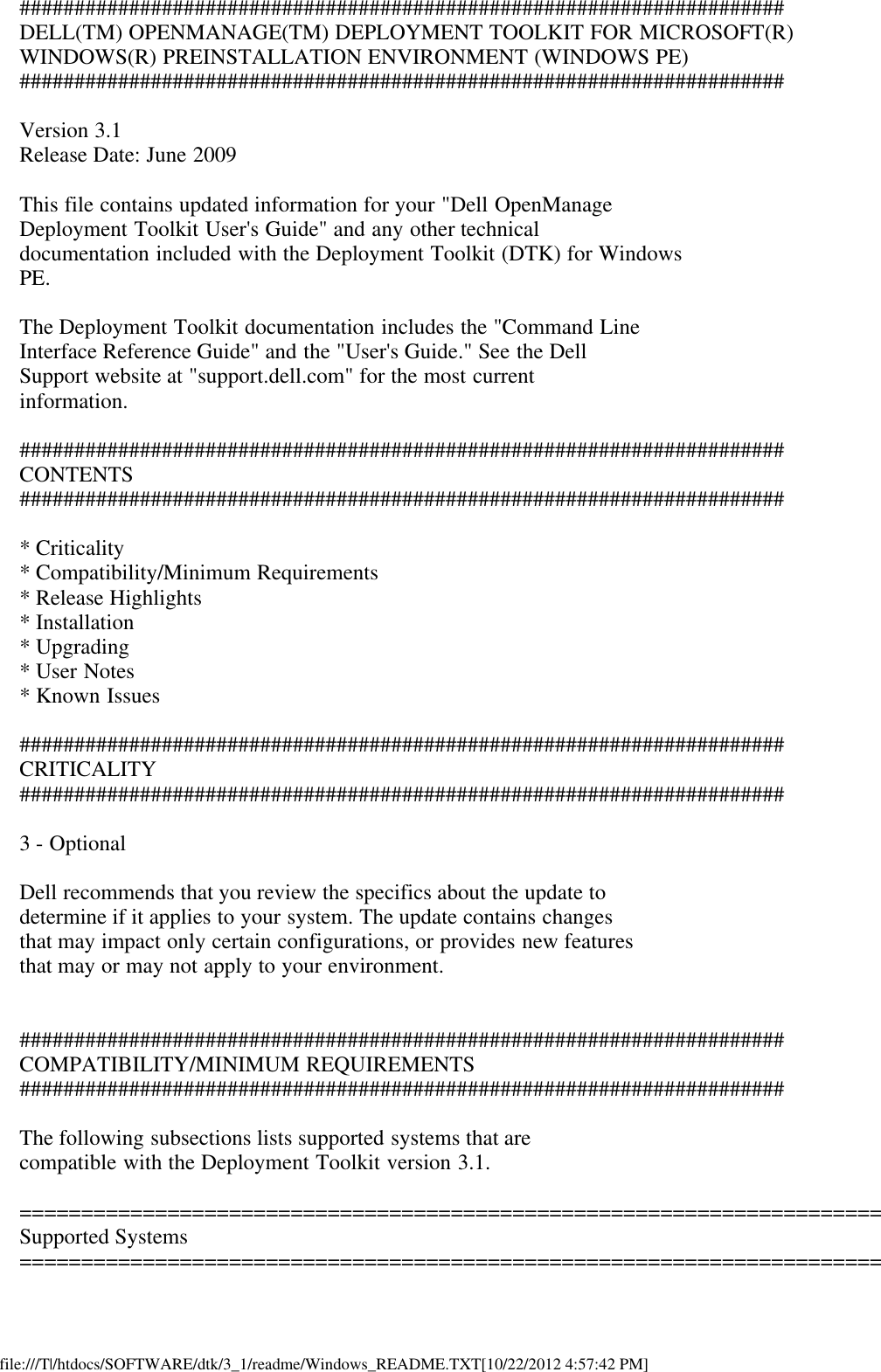 Page 1 of 7 - Dell Dell-Openmanage-Deployment-Toolkit-Version-3-1-Owners-Manual- Readme Windows PE  Dell-openmanage-deployment-toolkit-version-3-1-owners-manual