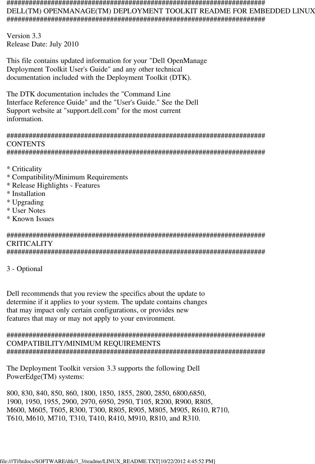 Page 1 of 9 - Dell Dell-Openmanage-Deployment-Toolkit-Version-3-3-Owners-Manual- OpenManage Deployment Toolkit Version 3.3 Readme Linux Dell-openmanage-deployment-toolkit-version-3-3-owners-manual