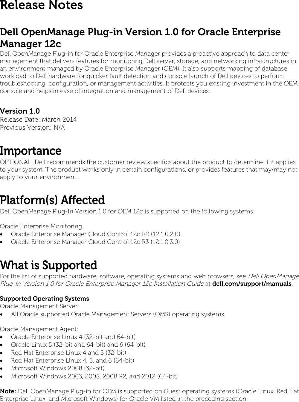 Page 2 of 5 - Dell Dell-Openmanage-Plug-In-Version-1-0-For-Oracle-Enterprise-Manager-12C-Owners-Manual- OpenManage Plug-in Version 1.0 For Oracle Enterprise Manager 12c Release Notes  Dell-openmanage-plug-in-version-1-0-for-oracle-enterprise-manager-12c-owners-manual