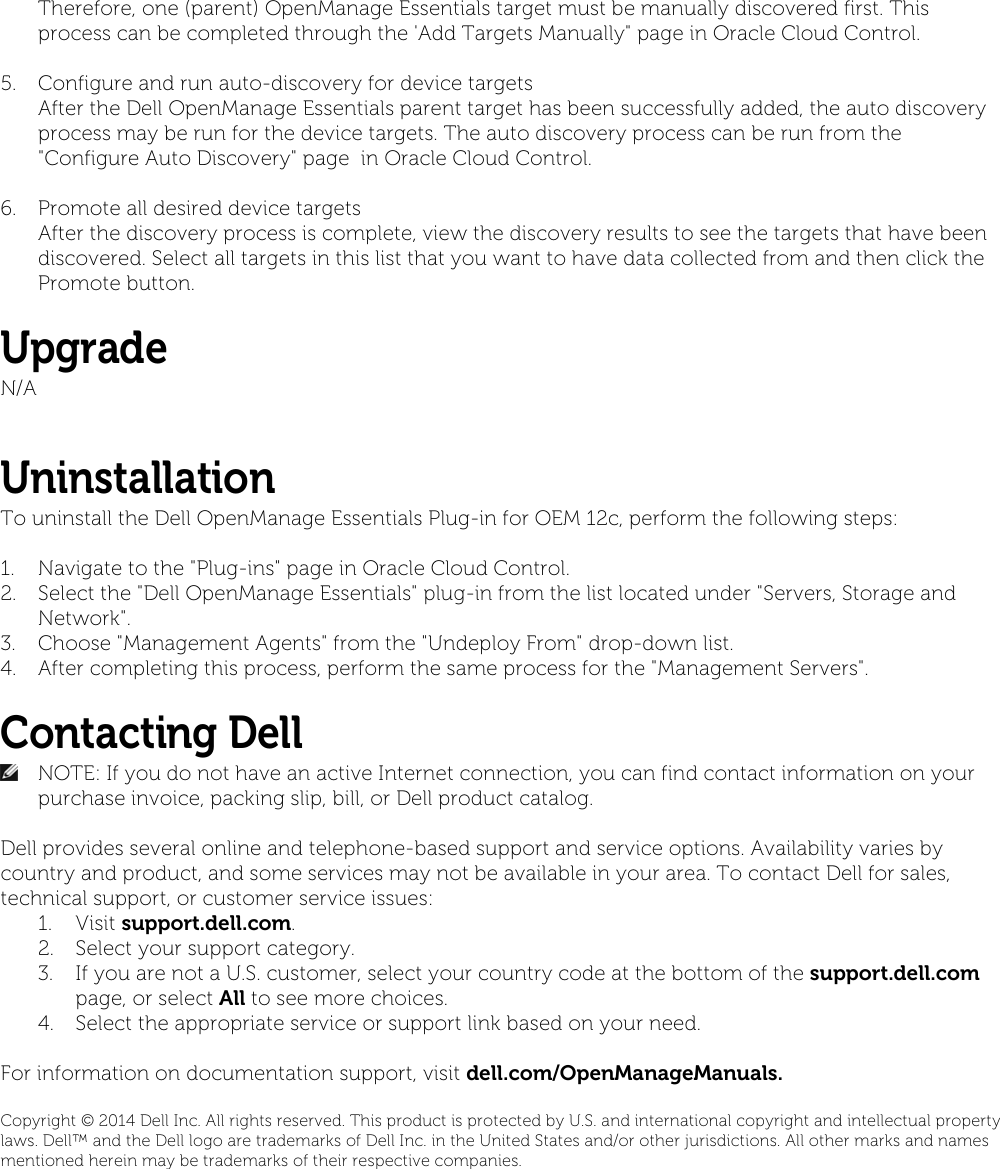 Page 5 of 5 - Dell Dell-Openmanage-Plug-In-Version-1-0-For-Oracle-Enterprise-Manager-12C-Owners-Manual- OpenManage Plug-in Version 1.0 For Oracle Enterprise Manager 12c Release Notes  Dell-openmanage-plug-in-version-1-0-for-oracle-enterprise-manager-12c-owners-manual