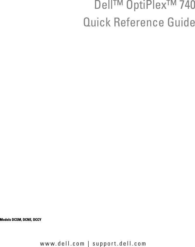 Dell Optiplex 740 Quick Reference Guide