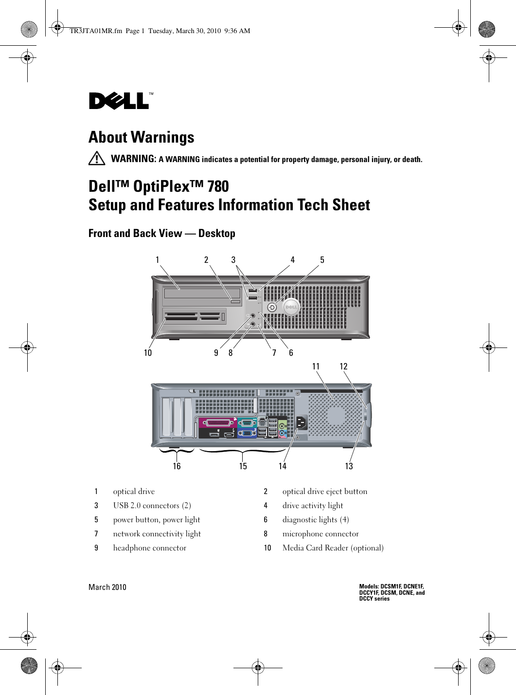 Page 1 of 10 - Dell Dell-Optiplex-780-Late-2009-Setup-And-Features-Information- OptiPlex 780 Setup And Features Information  Dell-optiplex-780-late-2009-setup-and-features-information