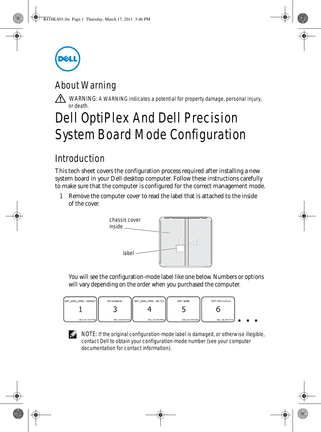 Page 1 of 2 - Dell Dell-Optiplex-990-Early-2011-Tech-Sheet- OptiPlex 990 System Board Mode Configuration  Dell-optiplex-990-early-2011-tech-sheet
