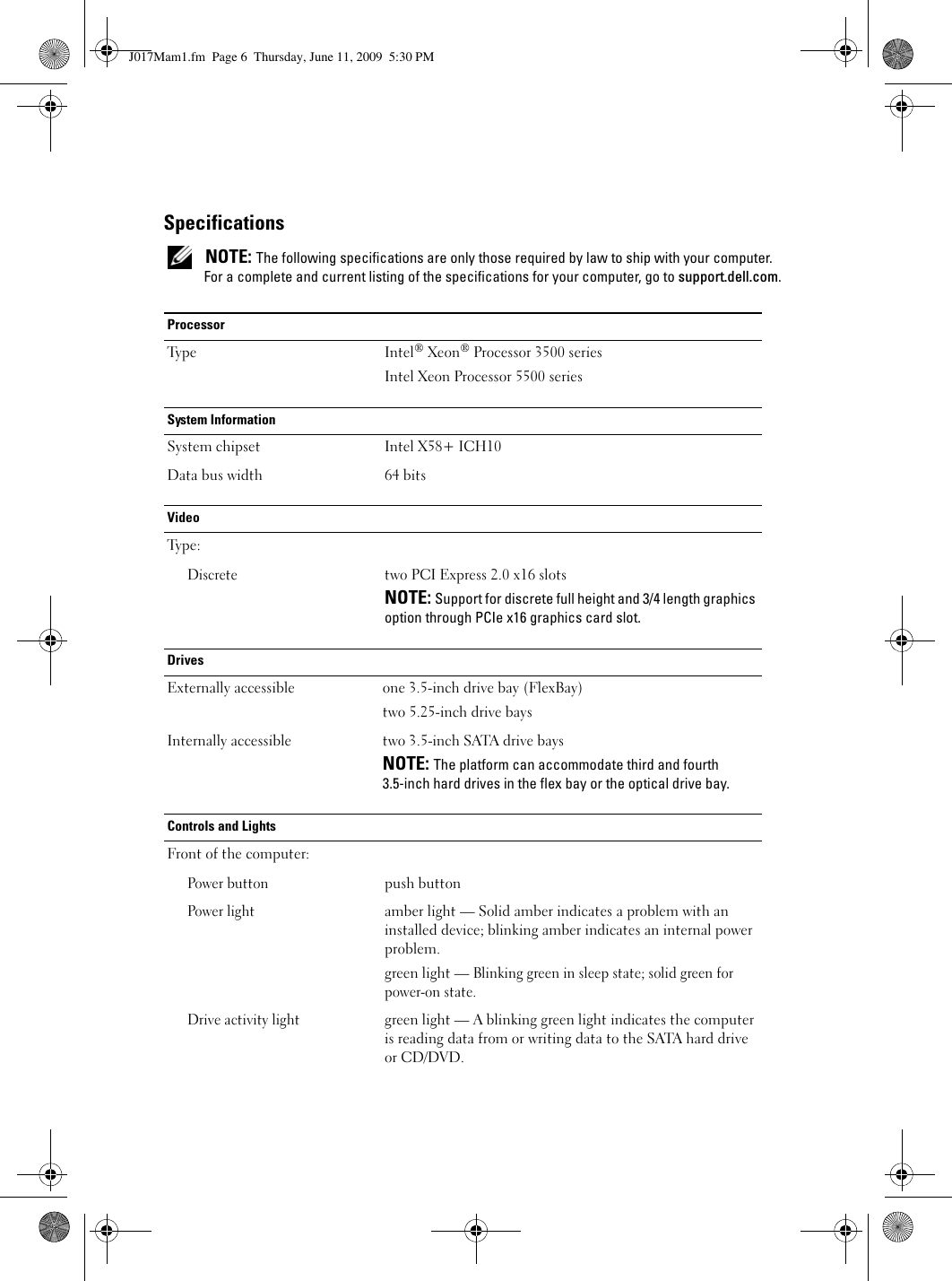 Page 6 of 8 - Dell Dell-Personal-Computer-T3500-Users-Manual- Precision T3500 Setup And Features Information Tech Sheet  Dell-personal-computer-t3500-users-manual