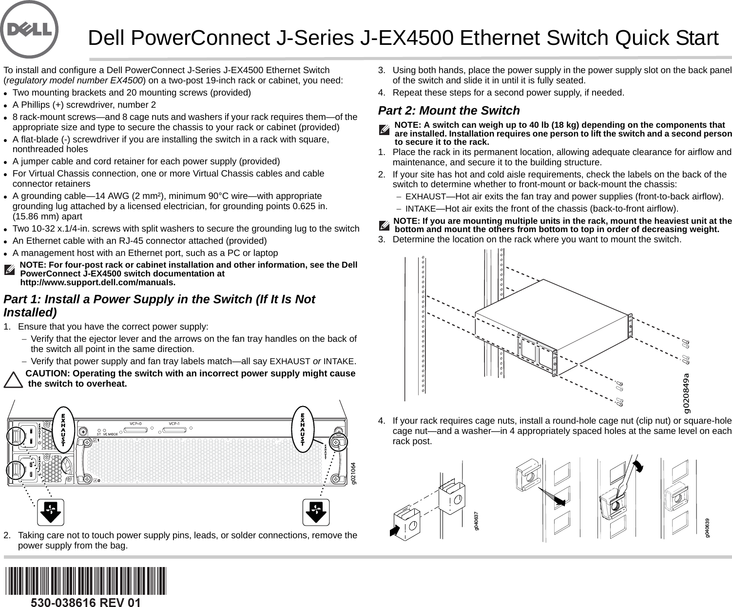 Dell Powerconnect J Ex4500 Quick Start Guide Ethernet Switch