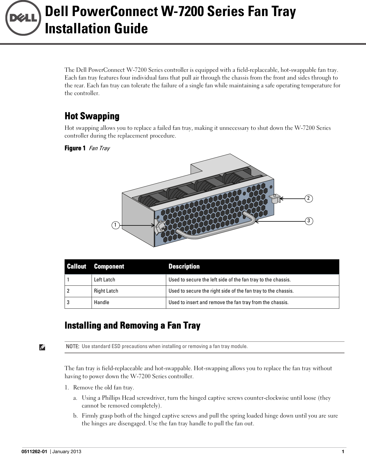 Page 1 of 4 - Dell Dell-Powerconnect-W-7200-Series-Fan-Tray-Installation-Manual- PowerConnect W-7200 Series Fan Tray Installation Guide  Dell-powerconnect-w-7200-series-fan-tray-installation-manual