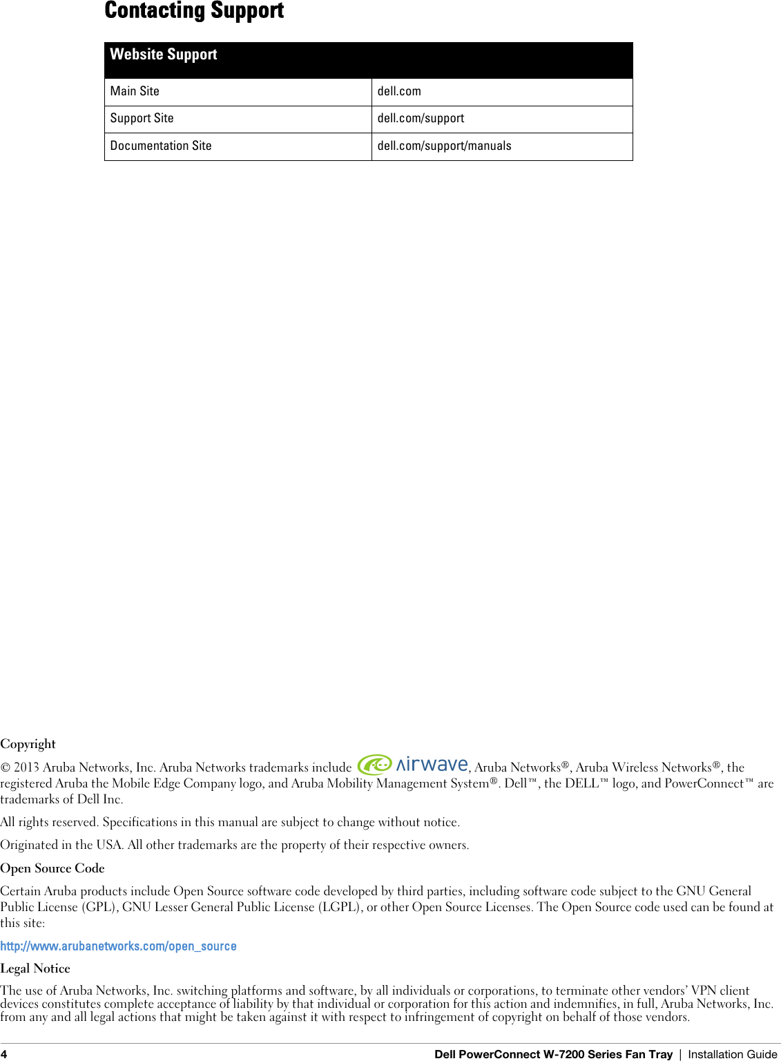 Page 4 of 4 - Dell Dell-Powerconnect-W-7200-Series-Fan-Tray-Installation-Manual- PowerConnect W-7200 Series Fan Tray Installation Guide  Dell-powerconnect-w-7200-series-fan-tray-installation-manual
