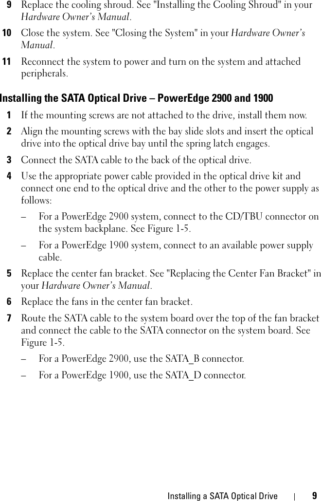 Page 9 of 10 - Dell Dell-Poweredge-2950-Installation-Manual- Installing A SATA Optical Drive  Dell-poweredge-2950-installation-manual
