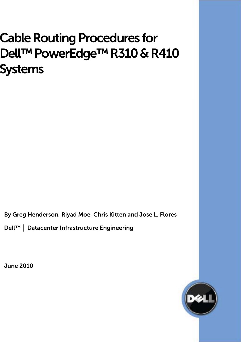 Page 1 of 12 - Dell Dell-Poweredge-Rack-Enclosure-2420-Cabling-R410-White-Paper- Cabling PowerEdge R410  Dell-poweredge-rack-enclosure-2420-cabling-r410-white-paper