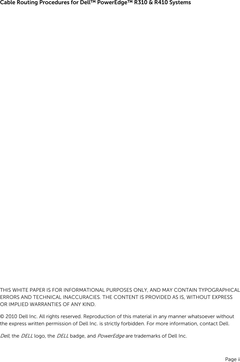 Page 2 of 12 - Dell Dell-Poweredge-Rack-Enclosure-2420-Cabling-R410-White-Paper- Cabling PowerEdge R410  Dell-poweredge-rack-enclosure-2420-cabling-r410-white-paper