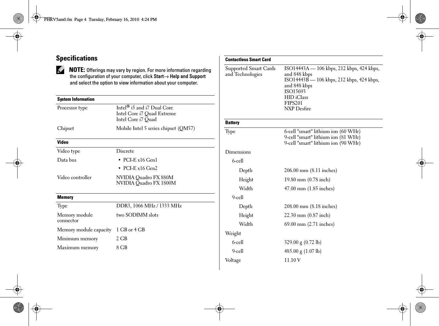 Page 4 of 6 - Dell Dell-Precision-M4500-Early-2010-Tech-Sheet- Precision M4500 Setup And Features Information Tech Sheet  Dell-precision-m4500-early-2010-tech-sheet