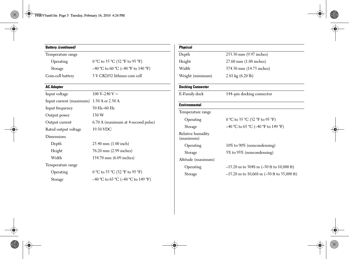 Page 5 of 6 - Dell Dell-Precision-M4500-Early-2010-Tech-Sheet- Precision M4500 Setup And Features Information Tech Sheet  Dell-precision-m4500-early-2010-tech-sheet