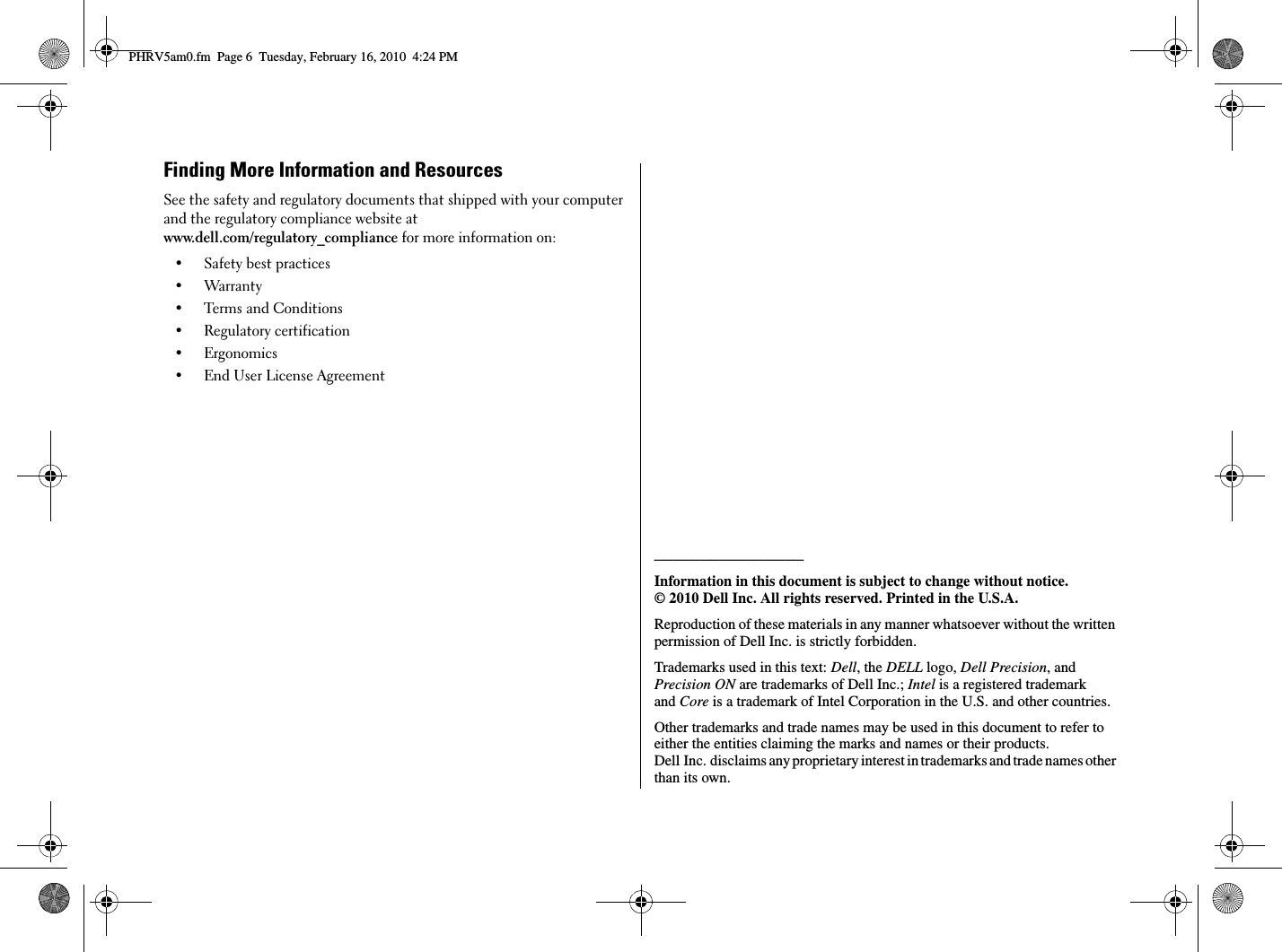 Page 6 of 6 - Dell Dell-Precision-M4500-Early-2010-Tech-Sheet- Precision M4500 Setup And Features Information Tech Sheet  Dell-precision-m4500-early-2010-tech-sheet