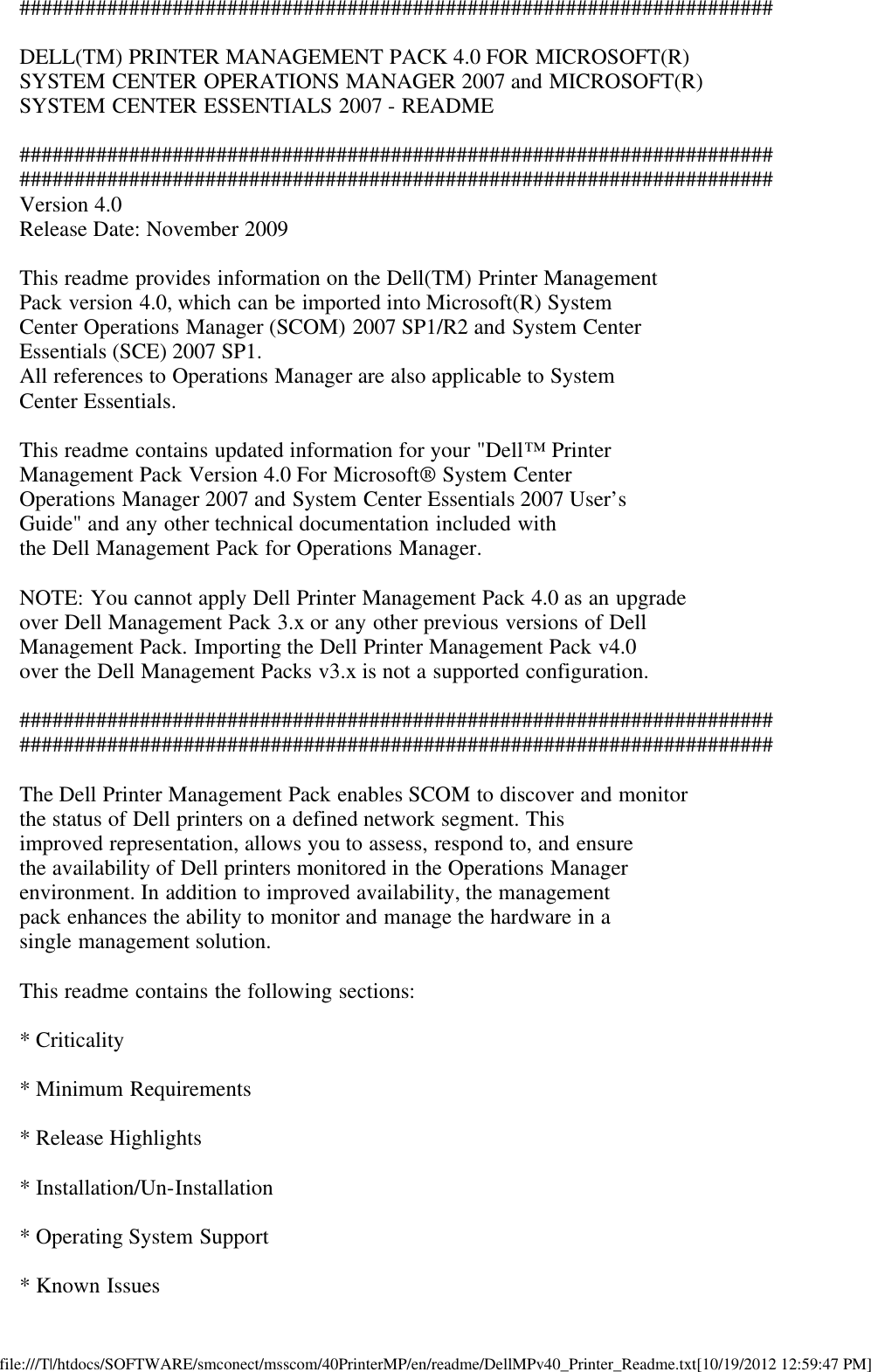 Dell Printer Management Pack Version 4 0 For Microsoft System Center