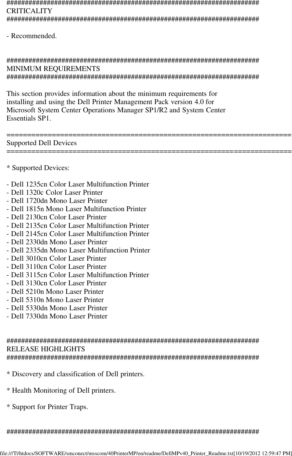 Page 2 of 5 - Dell Dell-Printer-Management-Pack-Version-4-0-For-Microsoft-System-Center-Operations-Manager-Owners-Manual- Printer Management Pack Version 4.0 For Microsoft System Center Operations Manager Readme -  Dell-printer-management-pack-version-4-0-for-microsoft-system-center-operations-manager-owners-manual