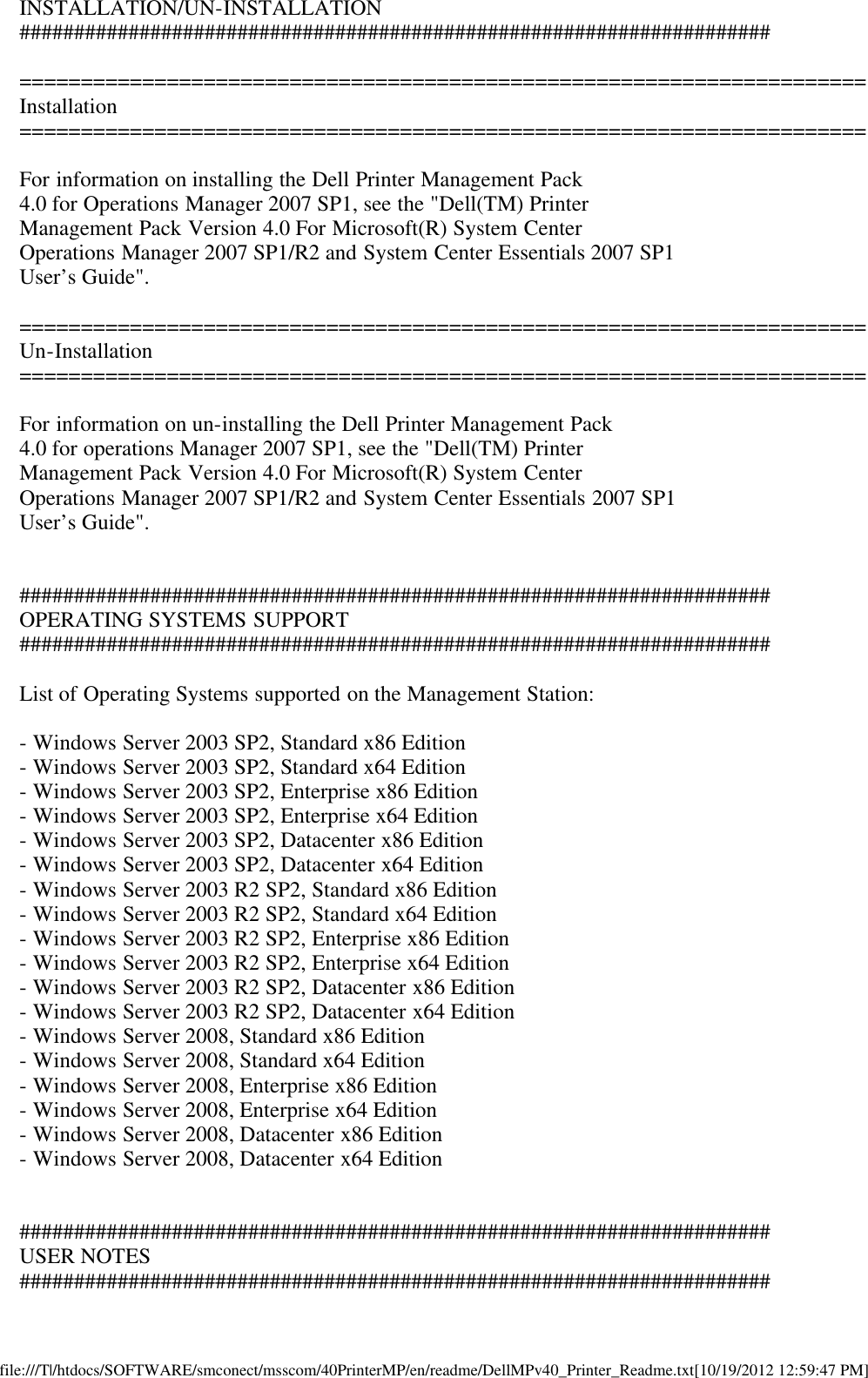 Page 3 of 5 - Dell Dell-Printer-Management-Pack-Version-4-0-For-Microsoft-System-Center-Operations-Manager-Owners-Manual- Printer Management Pack Version 4.0 For Microsoft System Center Operations Manager Readme -  Dell-printer-management-pack-version-4-0-for-microsoft-system-center-operations-manager-owners-manual
