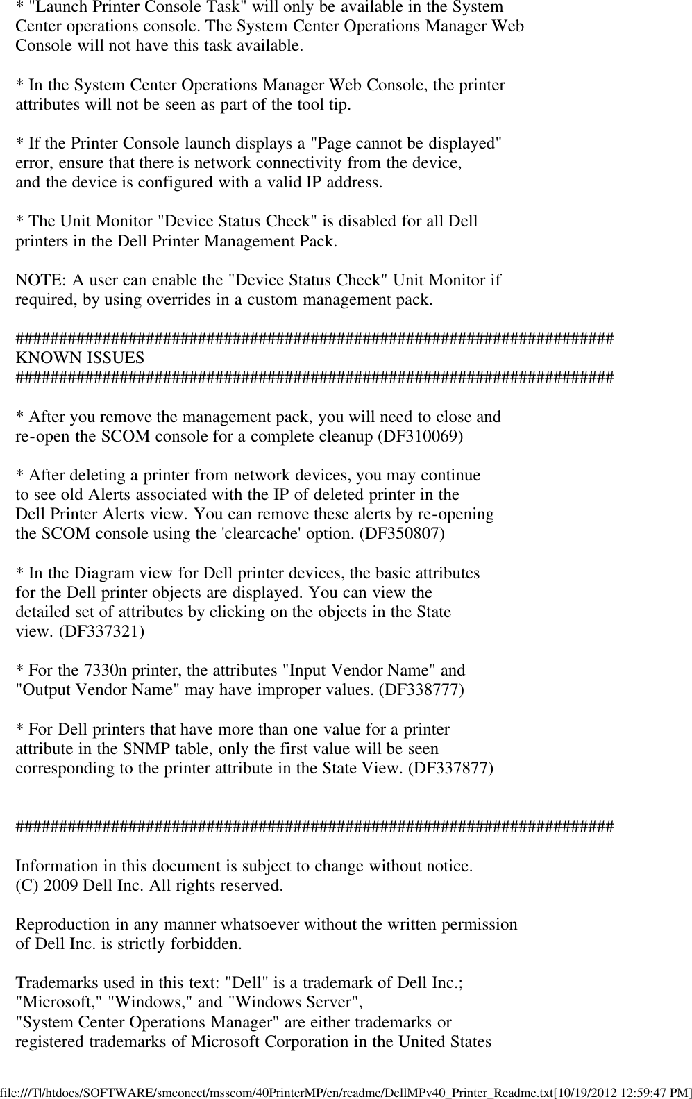 Page 4 of 5 - Dell Dell-Printer-Management-Pack-Version-4-0-For-Microsoft-System-Center-Operations-Manager-Owners-Manual- Printer Management Pack Version 4.0 For Microsoft System Center Operations Manager Readme -  Dell-printer-management-pack-version-4-0-for-microsoft-system-center-operations-manager-owners-manual