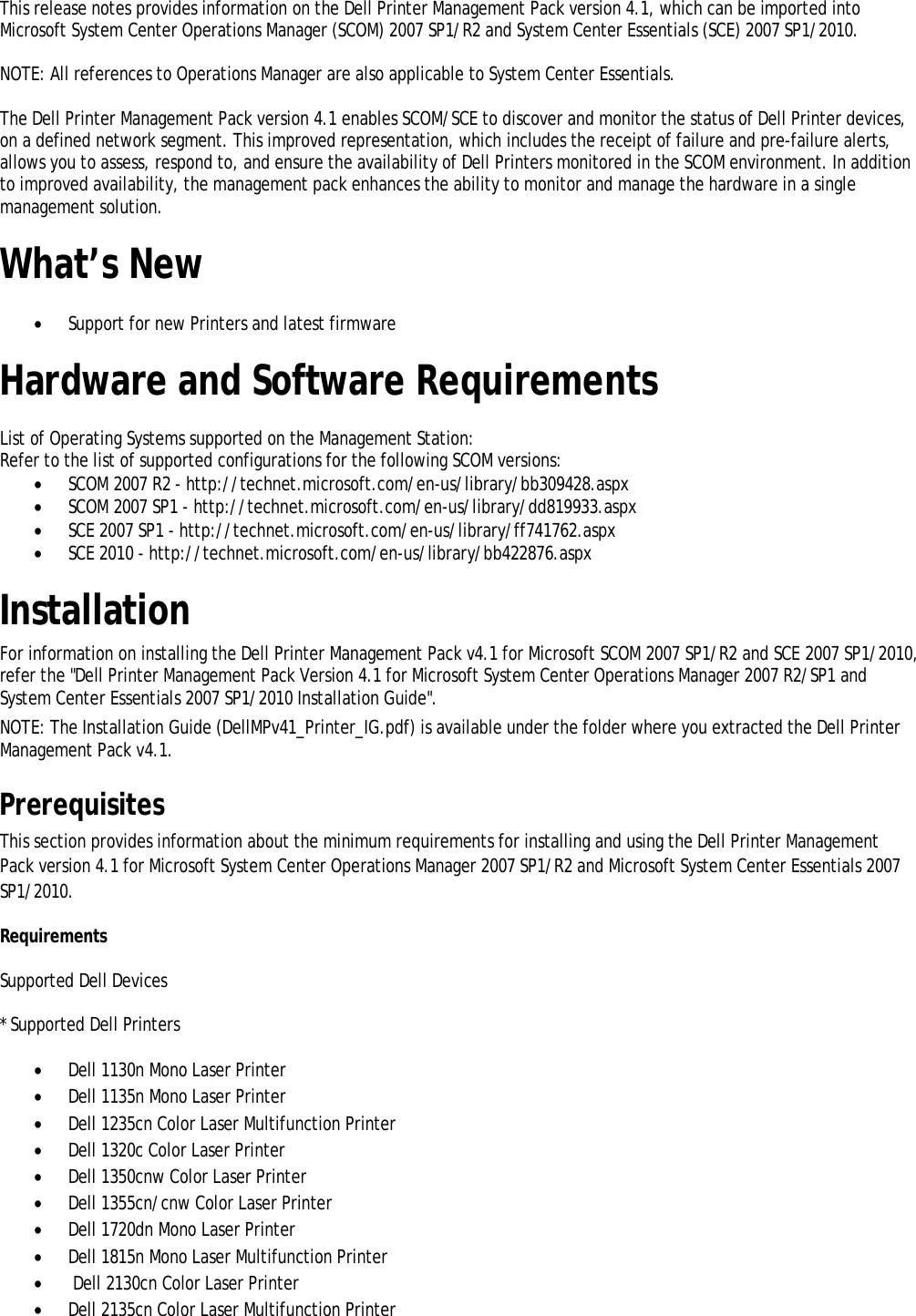 Page 2 of 5 - Dell Dell-Printer-Management-Pack-Version-4-1-For-Microsoft-System-Center-Operations-Manager-Owners-Manual- Printer Management Pack Version 4.1 For Microsoft System Center Operations Manager Readme - Client  Dell-printer-management-pack-version-4-1-for-microsoft-system-center-operations-manager-owners-manual
