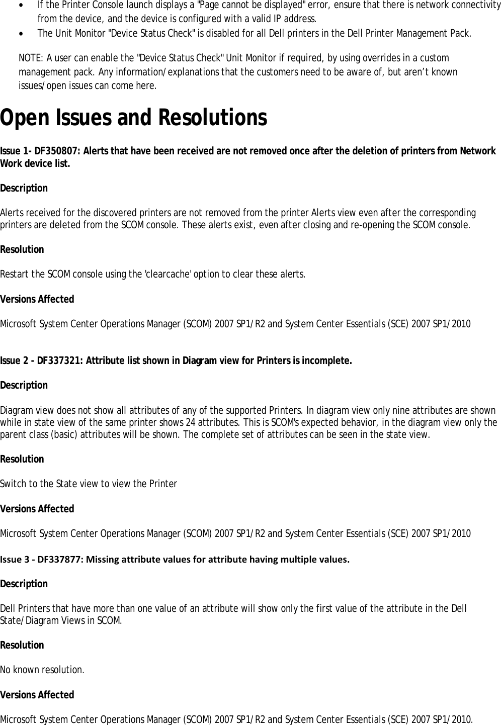 Page 4 of 5 - Dell Dell-Printer-Management-Pack-Version-4-1-For-Microsoft-System-Center-Operations-Manager-Owners-Manual- Printer Management Pack Version 4.1 For Microsoft System Center Operations Manager Readme - Client  Dell-printer-management-pack-version-4-1-for-microsoft-system-center-operations-manager-owners-manual