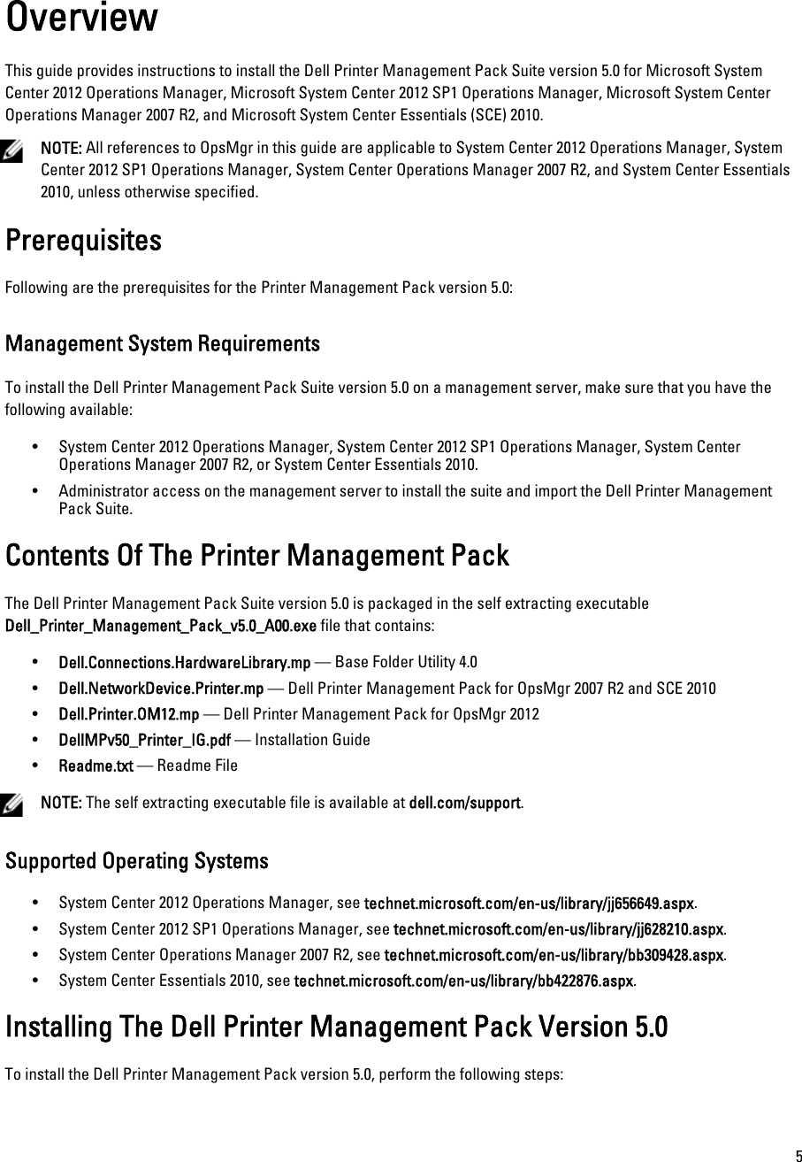 Dell Printer Management Pack Version 5 0 For Microsoft System Center