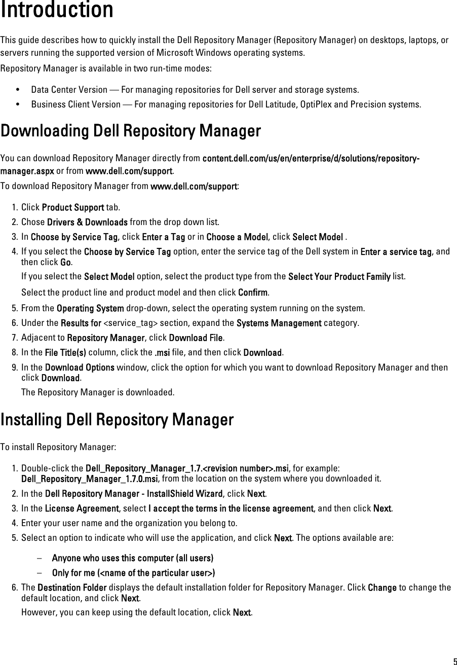 Page 5 of 7 - Dell Dell-Repository-Manager-Version-1-7-Quick-Start-Guide- Quick Installation Guide  Dell-repository-manager-version-1-7-quick-start-guide