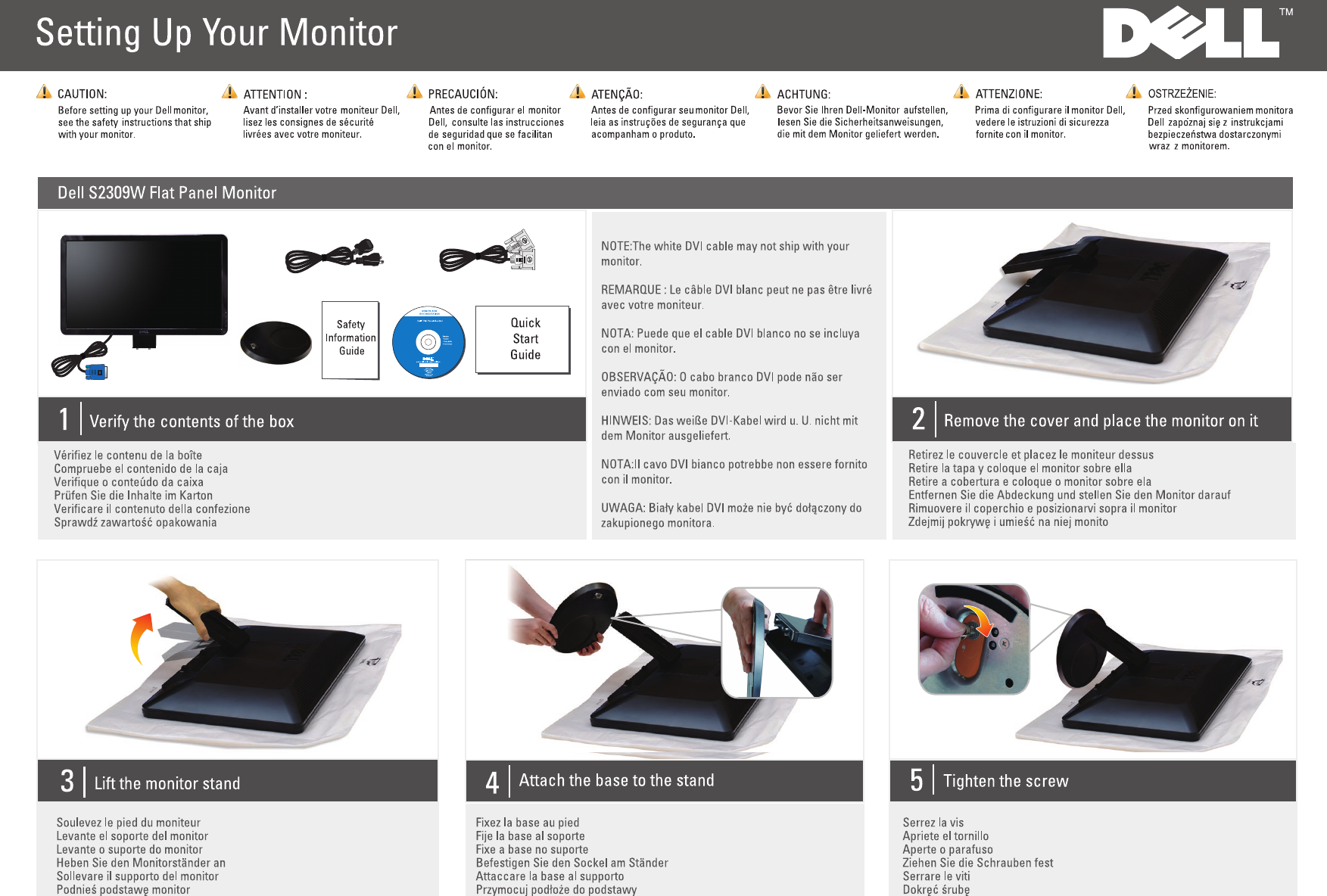 Page 1 of 2 - Dell Dell-S2309W-Users-Manual- S2309W_QSG_west_front  Dell-s2309w-users-manual