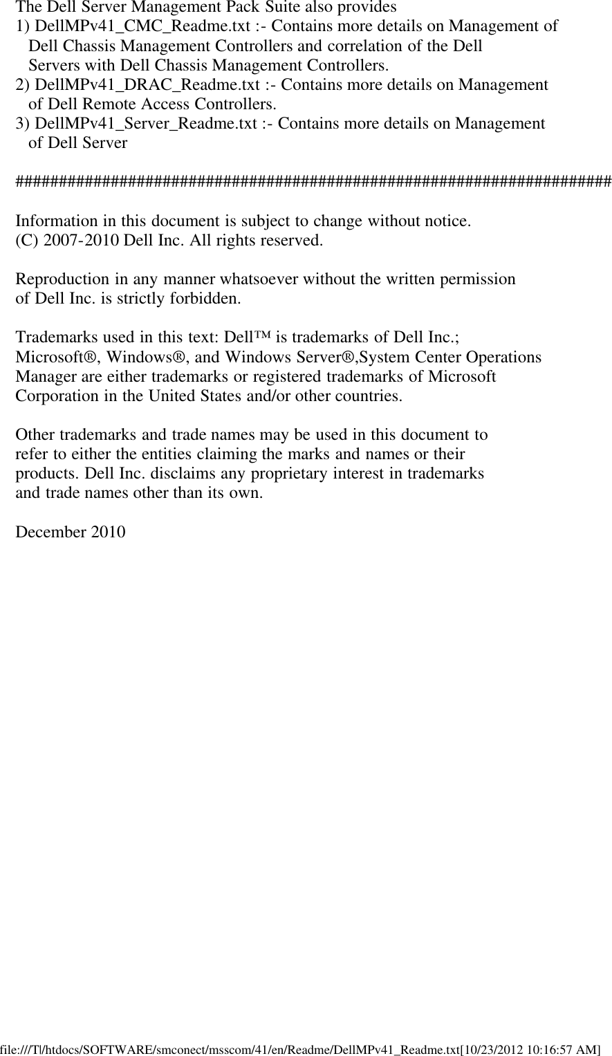 Page 2 of 2 - Dell Dell-Server-Management-Pack-Version-4-1-For-Microsoft-System-Center-Operations-Manager-Owners-Manual- Readme For Server Management Pack Suite Version 4.1  Dell-server-management-pack-version-4-1-for-microsoft-system-center-operations-manager-owners-manual