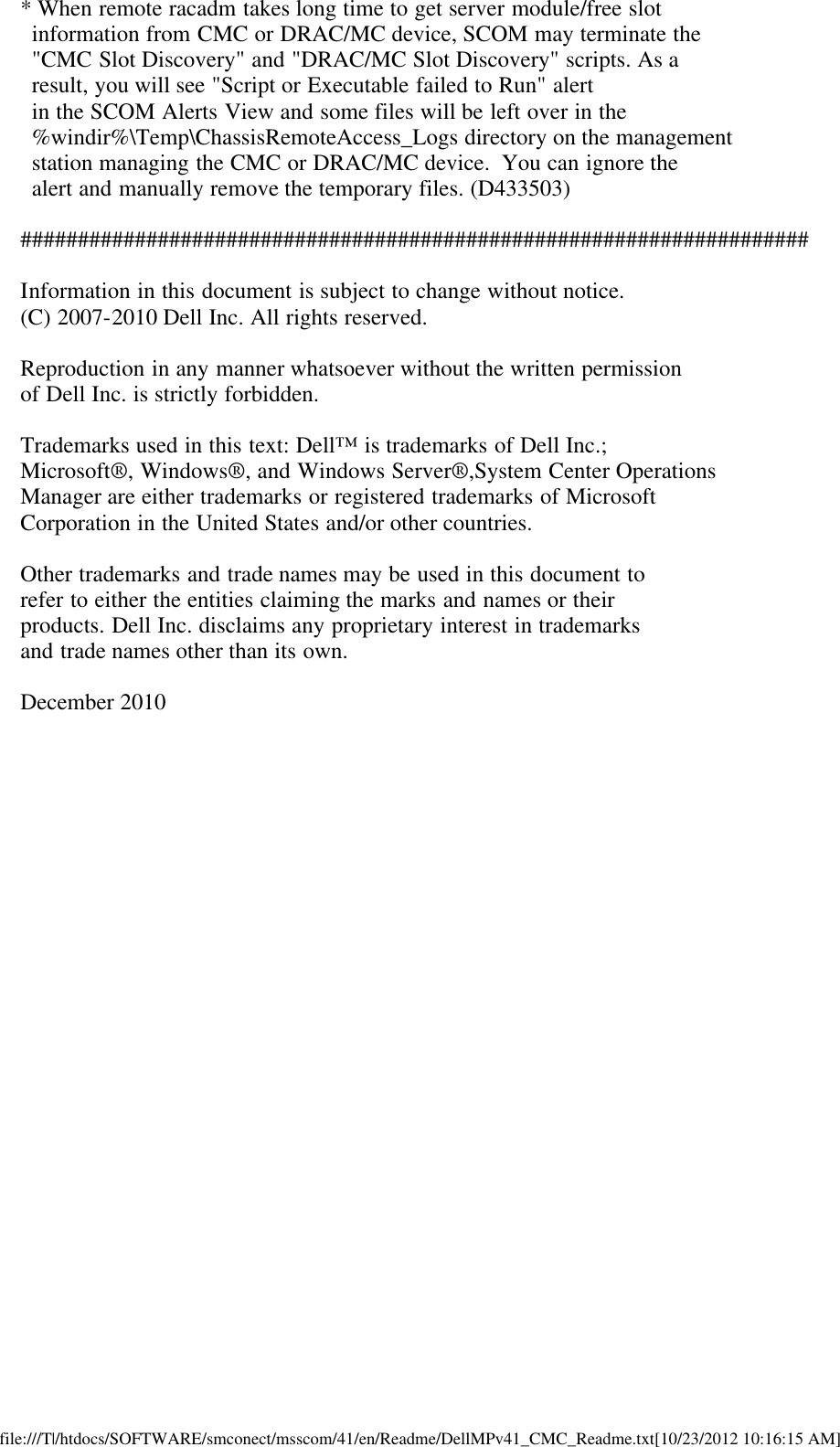 Page 9 of 9 - Dell Dell-Server-Management-Pack-Version-4-1-For-Microsoft-System-Center-Operations-Manager-Owners-Manual- Readme For Chassis Management Controller Pack  Dell-server-management-pack-version-4-1-for-microsoft-system-center-operations-manager-owners-manual