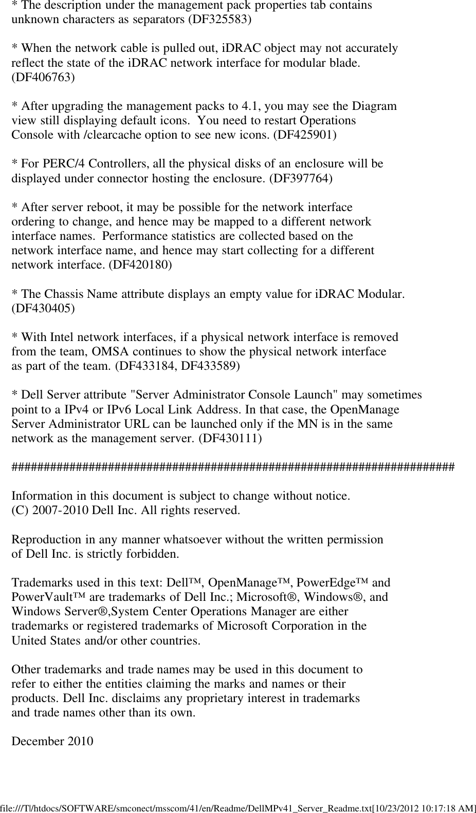 Page 9 of 9 - Dell Dell-Server-Management-Pack-Version-4-1-For-Microsoft-System-Center-Operations-Manager-Owners-Manual- Readme For Server Management Pack  Dell-server-management-pack-version-4-1-for-microsoft-system-center-operations-manager-owners-manual