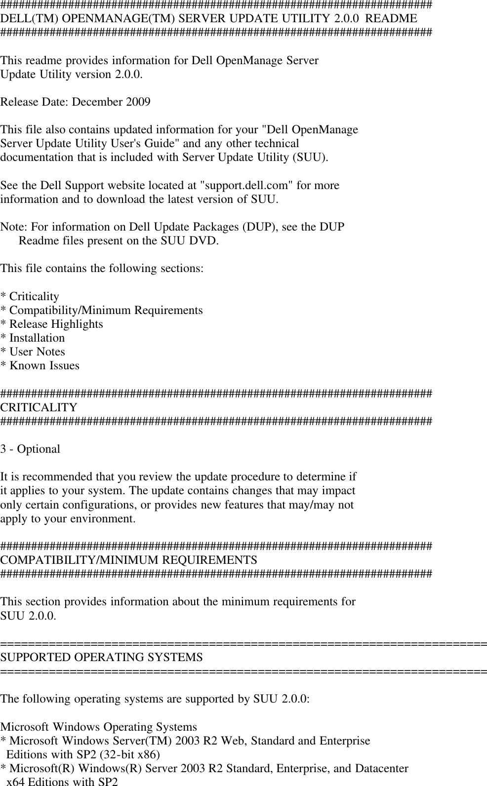 Page 1 of 7 - Dell Dell-Server-Update-Utility-Version-2-0-0-Owners-Manual- Server Update Utility Version 2.0.0 Readme  Dell-server-update-utility-version-2-0-0-owners-manual