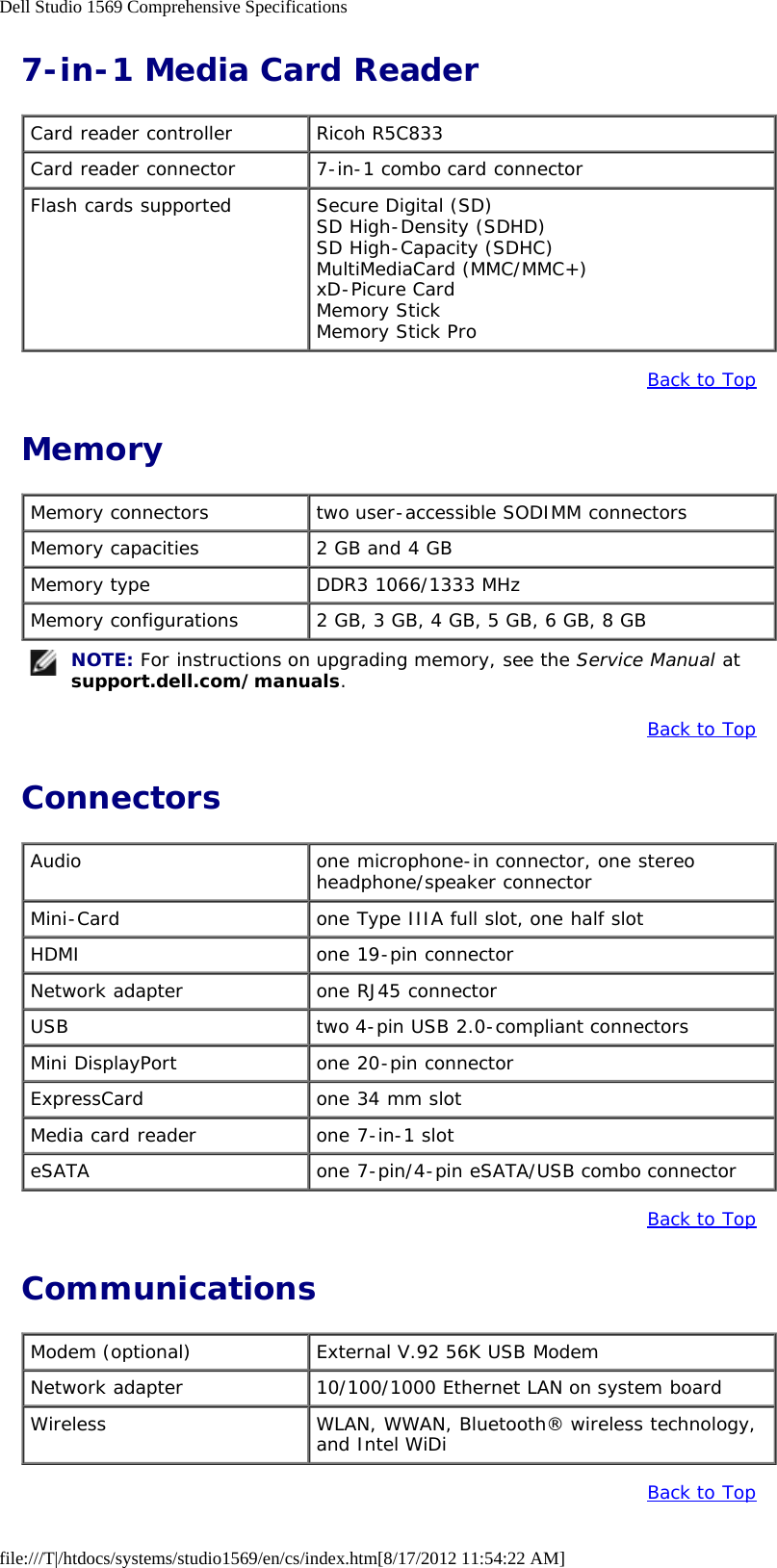 Page 2 of 5 - Dell Dell-Studio-1569-Specifications- Studio 1569 Comprehensive Specifications  Dell-studio-1569-specifications
