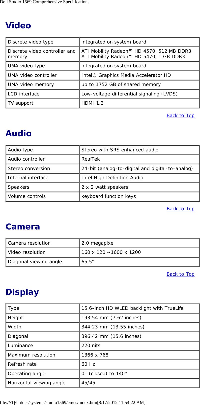Page 3 of 5 - Dell Dell-Studio-1569-Specifications- Studio 1569 Comprehensive Specifications  Dell-studio-1569-specifications