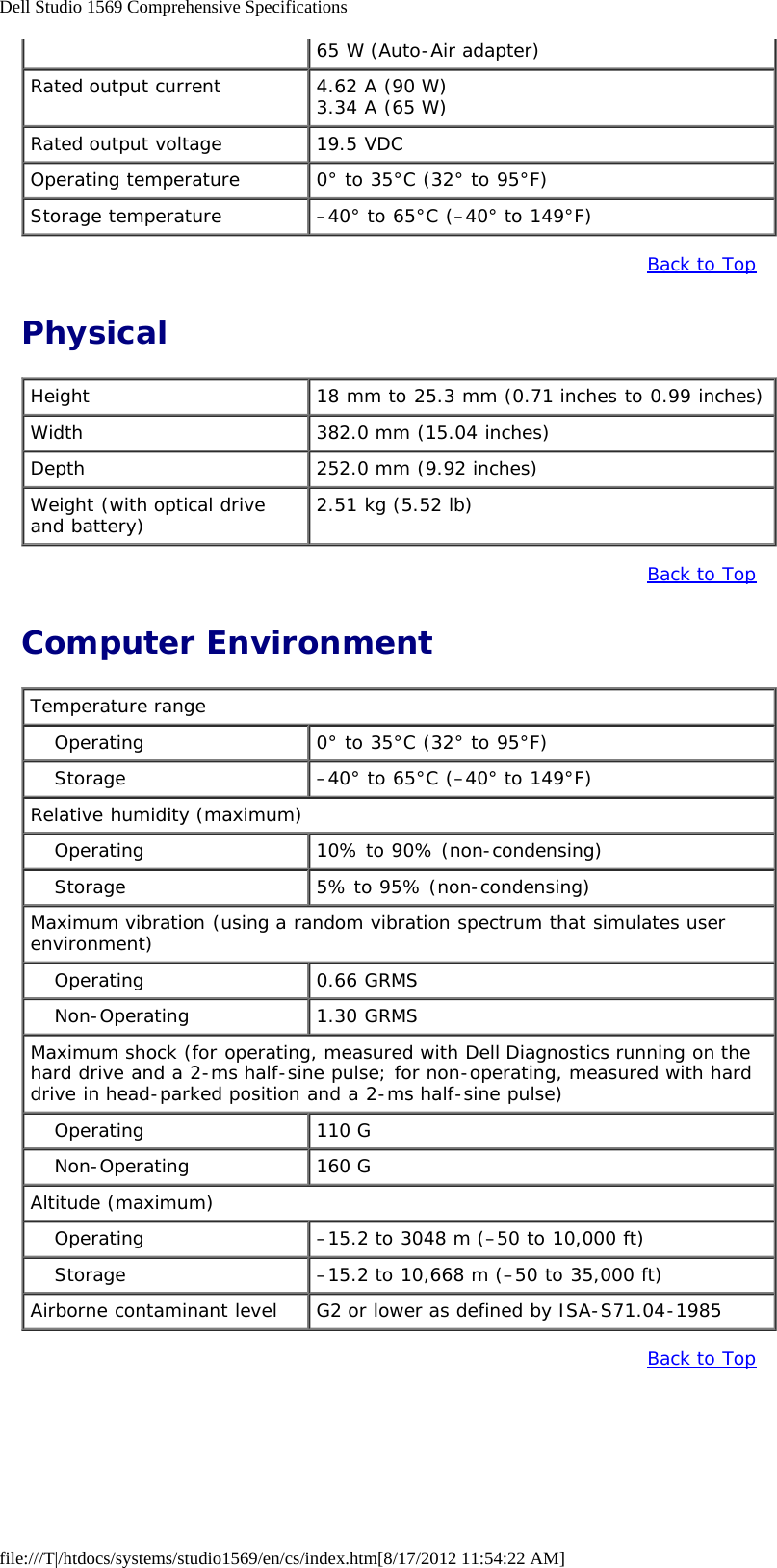 Page 5 of 5 - Dell Dell-Studio-1569-Specifications- Studio 1569 Comprehensive Specifications  Dell-studio-1569-specifications