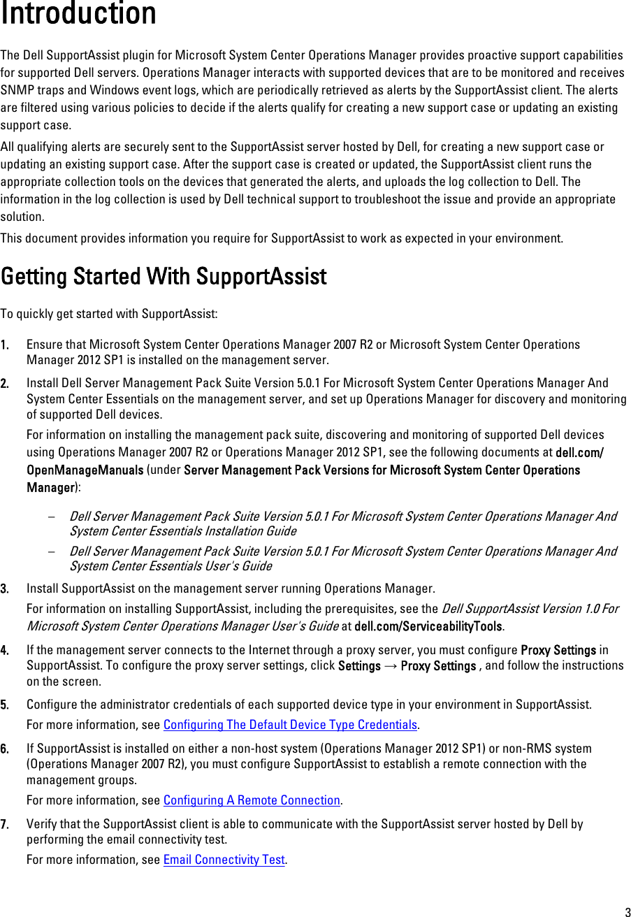 Page 3 of 8 - Dell Dell-Supportassist-Version-1-0-For-Microsoft-System-Center-Operations-Manager-Owners-Manual- SupportAssist Version 1.0 For Microsoft System Center Operations Manager Quick Start Guide  Dell-supportassist-version-1-0-for-microsoft-system-center-operations-manager-owners-manual