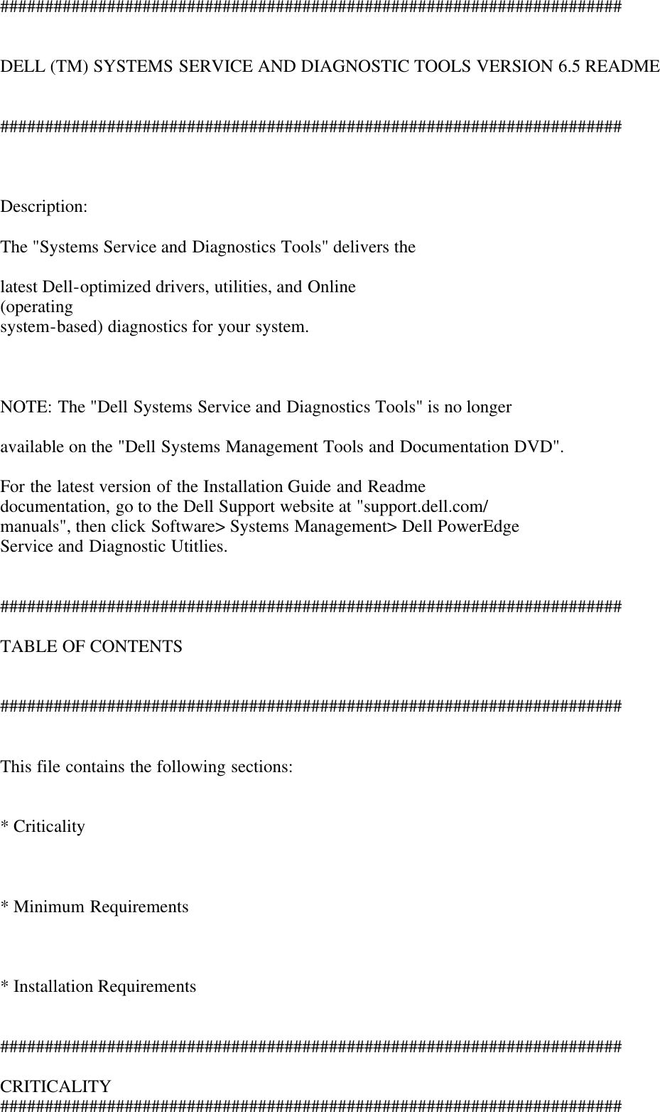 Page 1 of 6 - Dell Dell-System-Services-And-Diagnostic-Tools-Version-6-5-Service-Manual- System Services And Diagnostic Tools Version 6.5 Readme  Dell-system-services-and-diagnostic-tools-version-6-5-service-manual