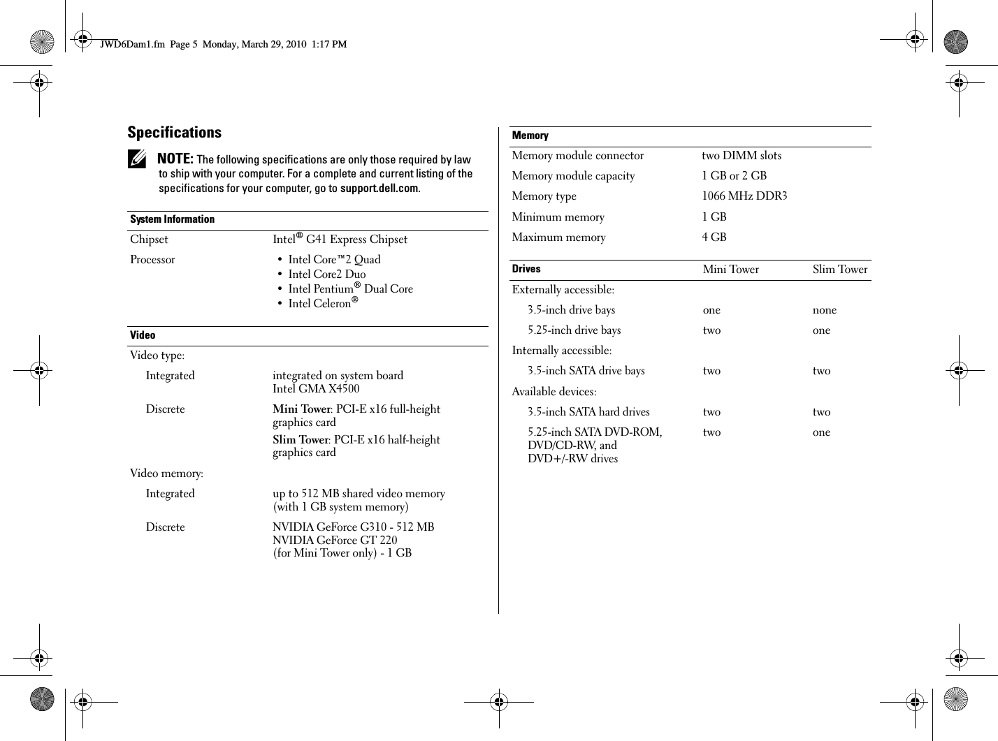 Page 5 of 8 - Dell Dell-Vostro-230-Tech-Sheet- Vostro 230 Setup And Features Information Tech Sheet  Dell-vostro-230-tech-sheet