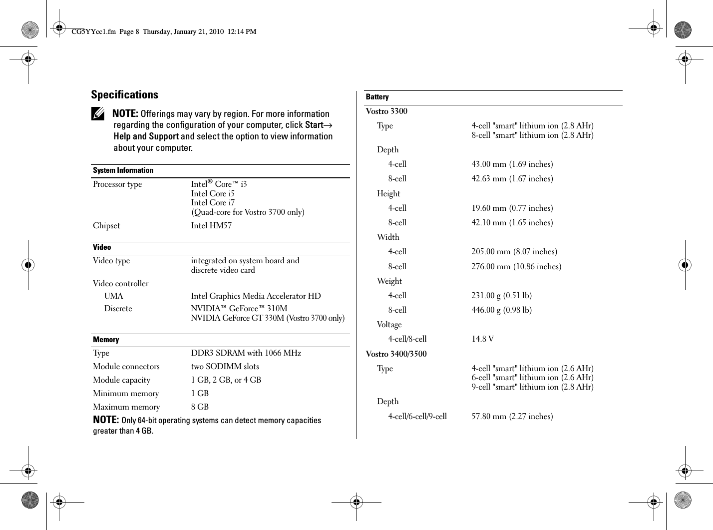 Page 8 of 12 - Dell Dell-Vostro-3700-Tech-Sheet- Vostro 3700 Setup And Features Information Tech Sheet  Dell-vostro-3700-tech-sheet