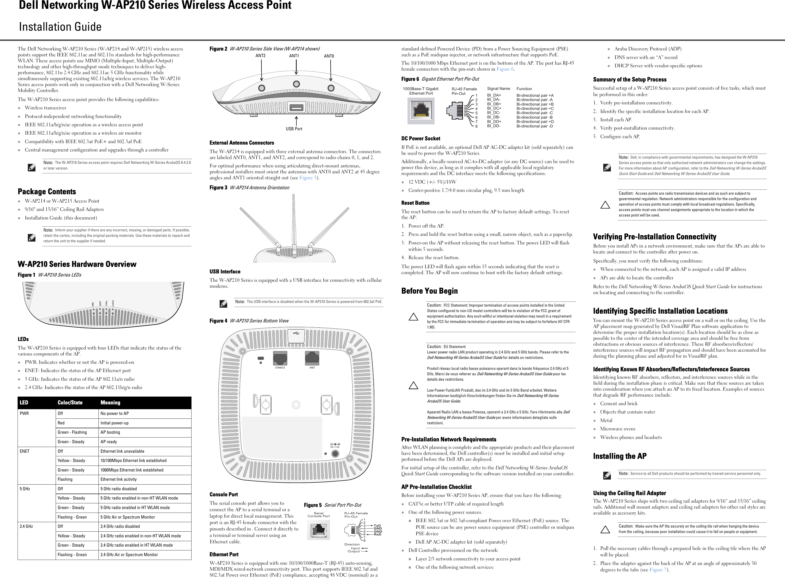 Page 1 of 2 - Dell Dell-W-Ap214-215-Owners-Manual- W-AP214/215 Access Point Installation Guide  Dell-w-ap214-215-owners-manual