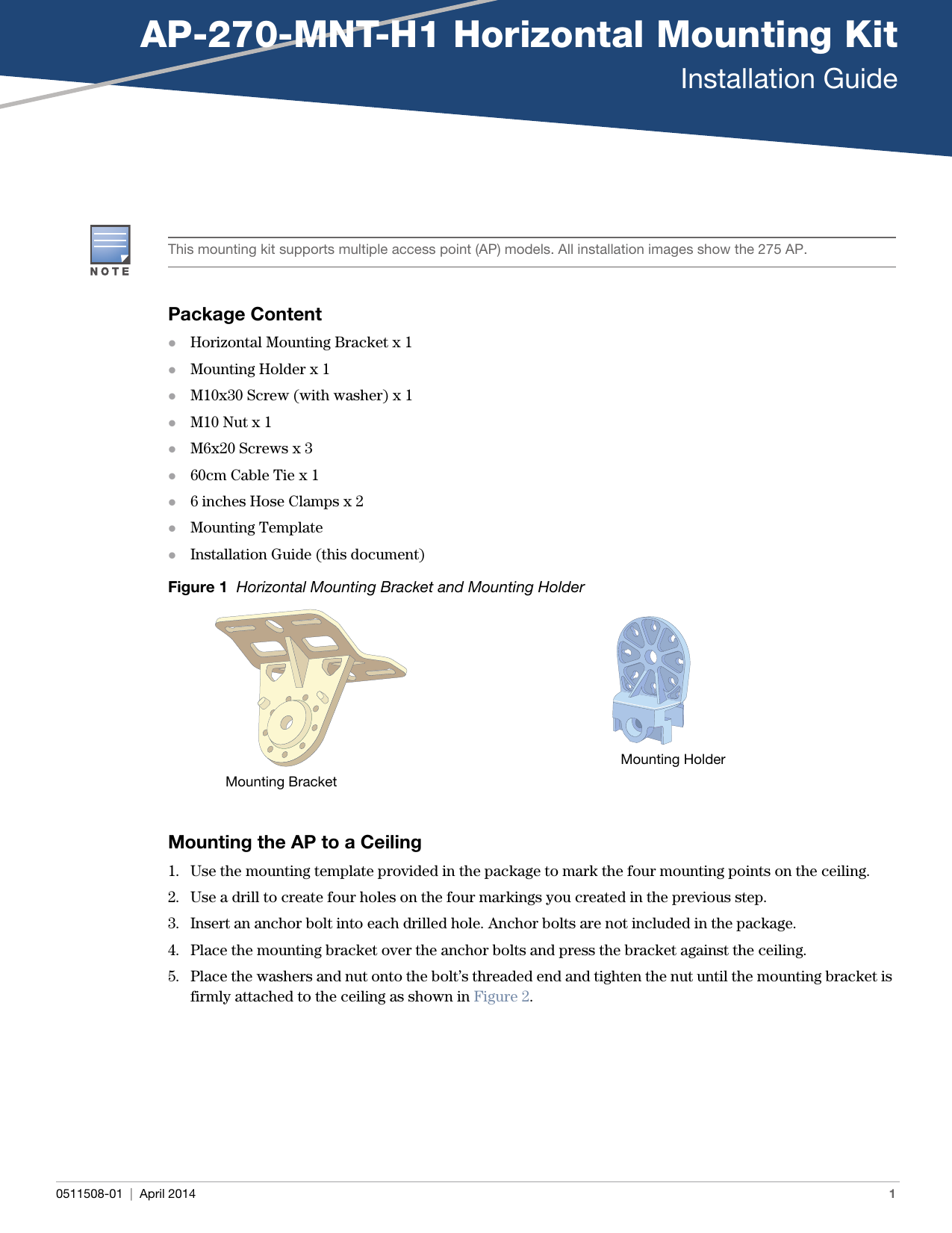 Page 1 of 8 - Dell Dell-W-Ap274-275-Installation-Manual- AP-270-MNT-H1 Horizontal Mounting Kit Installation Guide  Dell-w-ap274-275-installation-manual