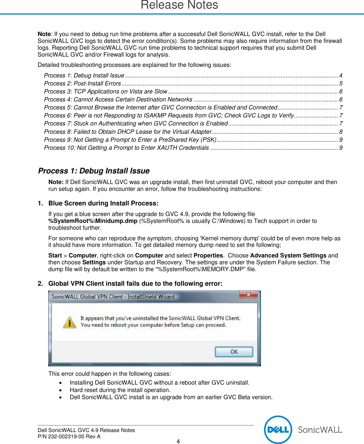 Page 4 of 9 - Dell SonicOS SonicWALL GVC 4.9 Global VPN Client Release Notes User Manual  To The D593decb-d38f-4ce7-9285-f7b4e3a8fbeb