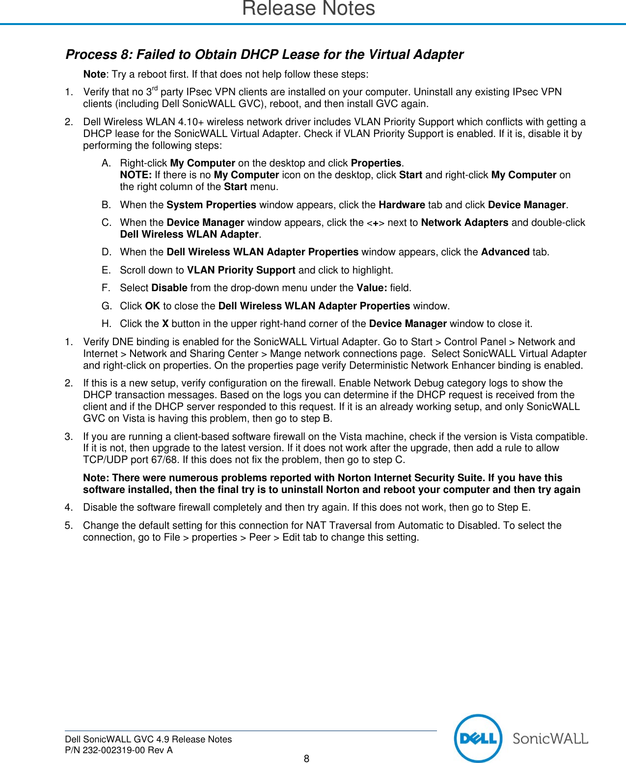 Page 8 of 9 - Dell SonicOS SonicWALL GVC 4.9 Global VPN Client Release Notes User Manual  To The D593decb-d38f-4ce7-9285-f7b4e3a8fbeb