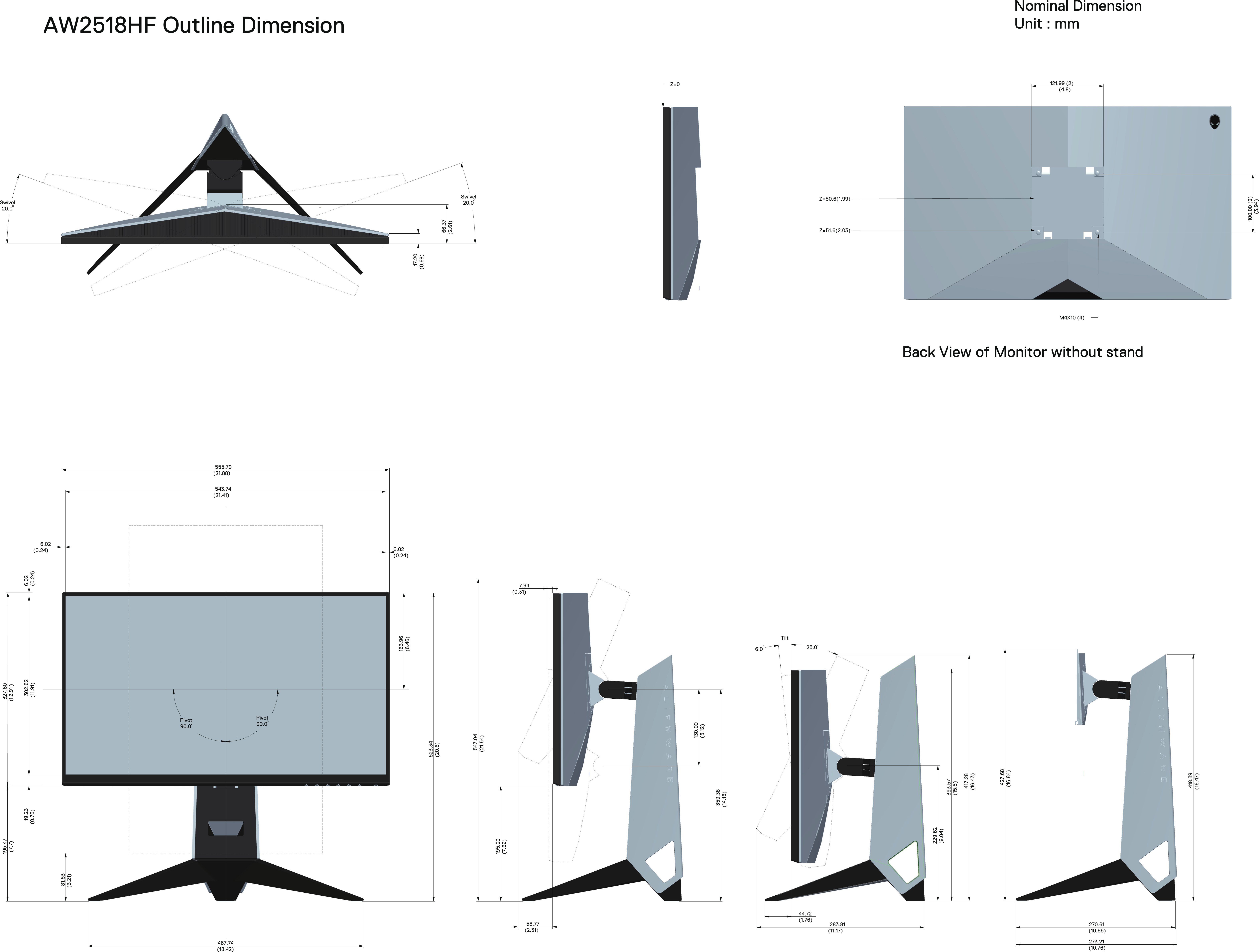 Dell Alienware 25 gaming monitor aw2518hf رسم تخطيطي User Manual 