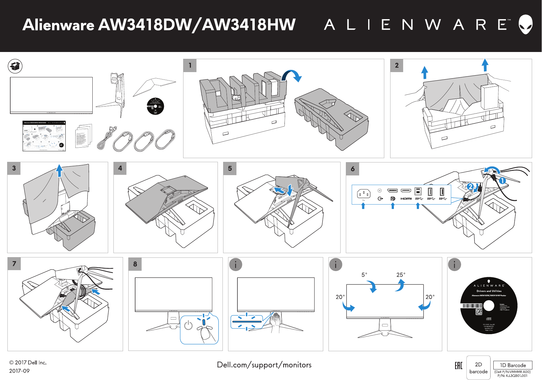 Page 1 of 1 - Dell Alienware-34-monitor-aw3418dw Alienware AW3418DW Quick Start Guide User Manual - Setup En-us