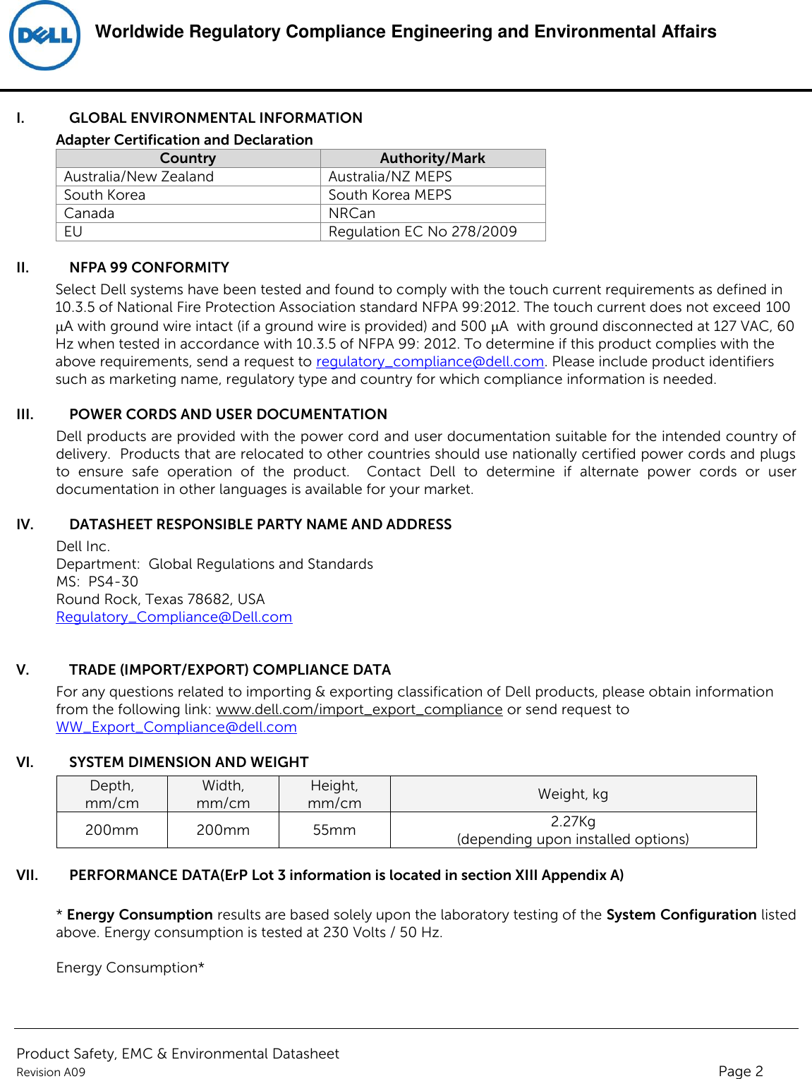 Page 2 of 6 - Dell Alienware-alpha Product Safety, EMC And Environmental Datasheet User Manual Yderligere Dokumenter - Regulatory Alienware Alpha,d07u,d07u001,dell