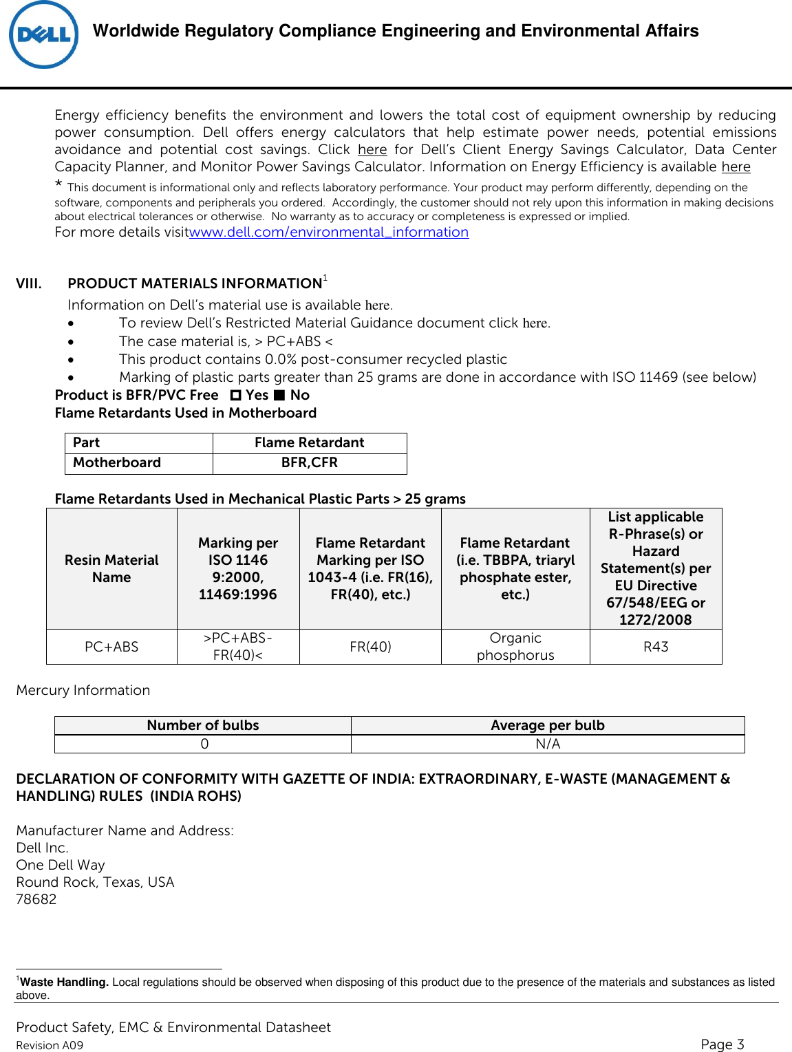 Page 3 of 6 - Dell Alienware-alpha Product Safety, EMC And Environmental Datasheet User Manual Yderligere Dokumenter - Regulatory Alienware Alpha,d07u,d07u001,dell