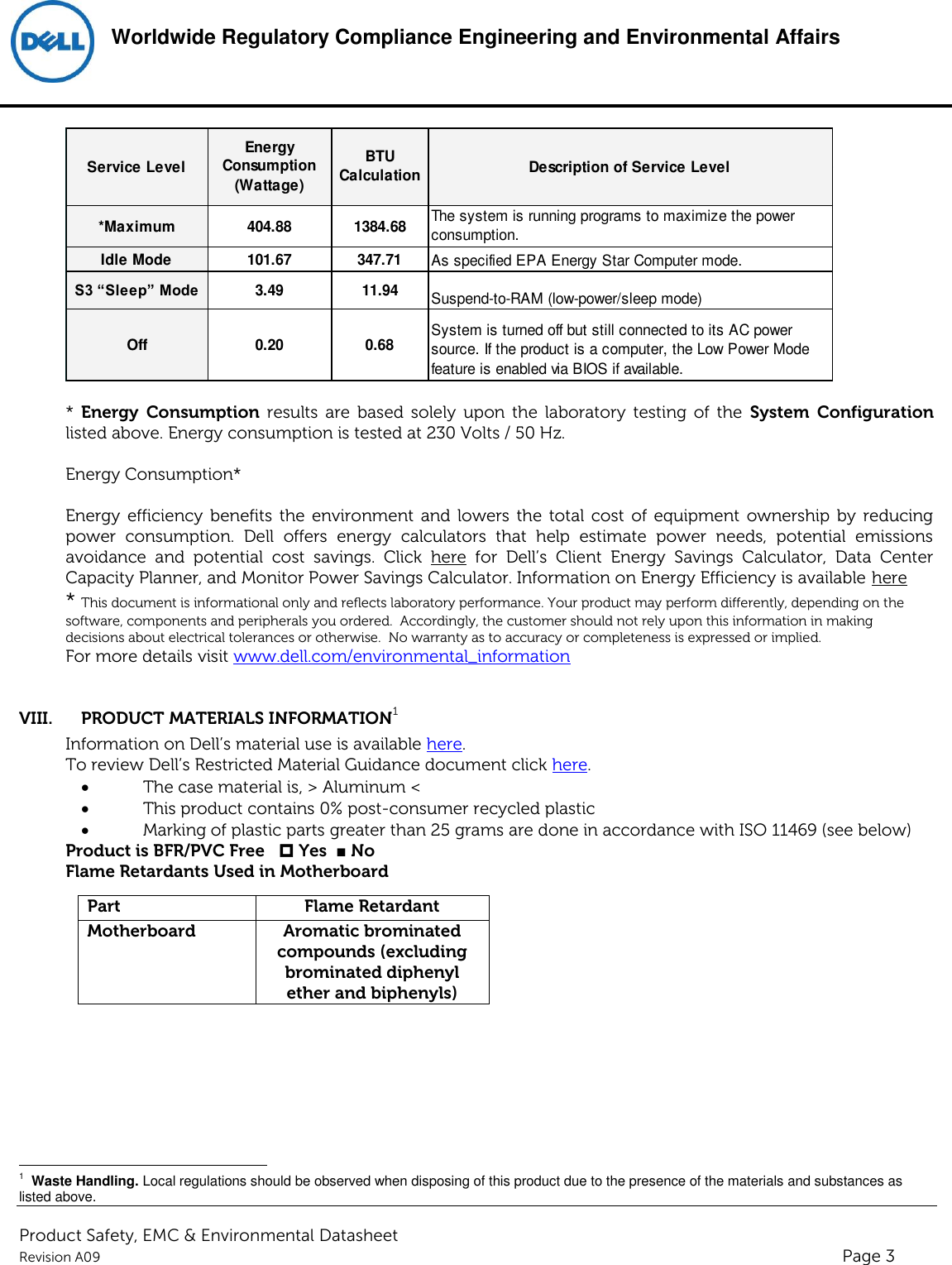 Page 3 of 6 - Dell Alienware-aurora Product Safety, EMC And Environmental Datasheet User Manual  - Regulatory Alienware Aurora,d01m,d01m004,dell