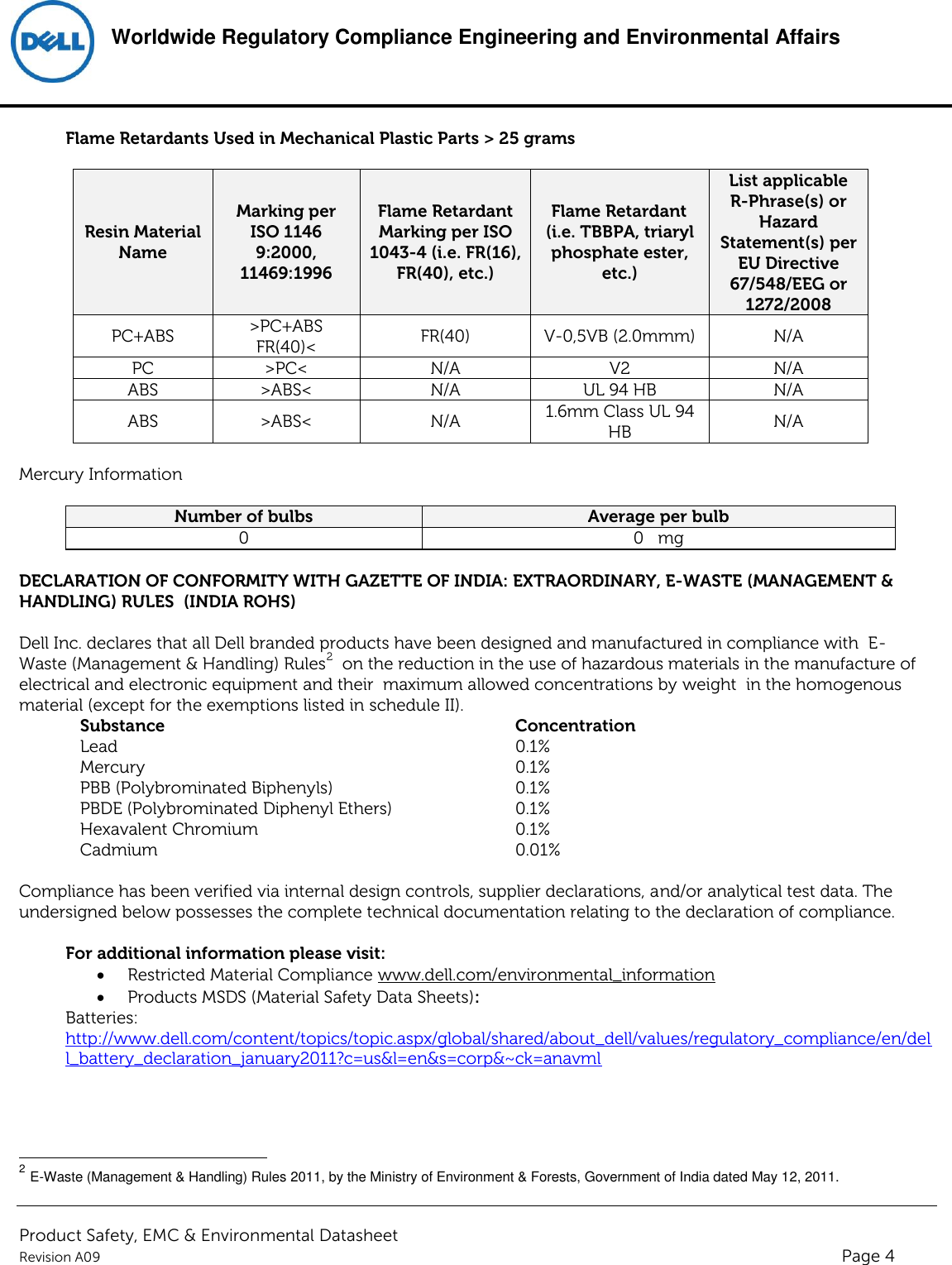 Page 4 of 6 - Dell Alienware-aurora Product Safety, EMC And Environmental Datasheet User Manual  - Regulatory Alienware Aurora,d01m,d01m004,dell