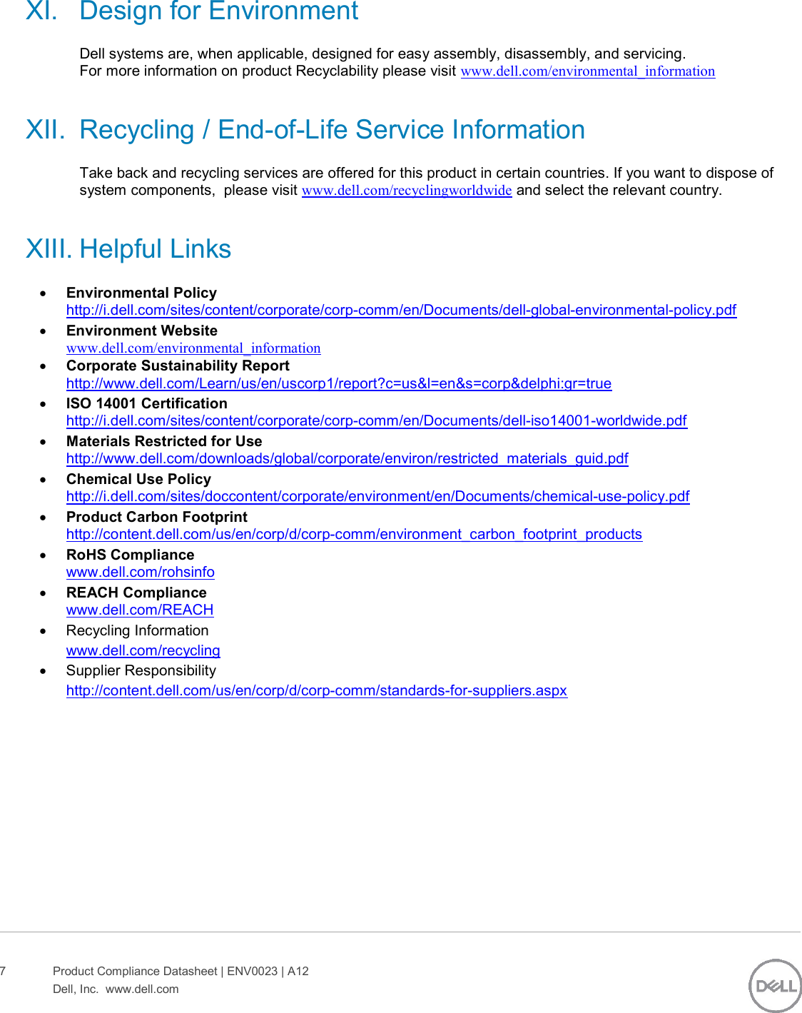 Page 7 of 10 - Dell Alienware-aurora-r7-desktop - ENV0023_A12-00_Shadowcat CFL User Manual DalÅ¡Ã­ Dokumenty Regulatory And Environmental Datasheet Alienware Aurora R7,d23m,d23m002,dell